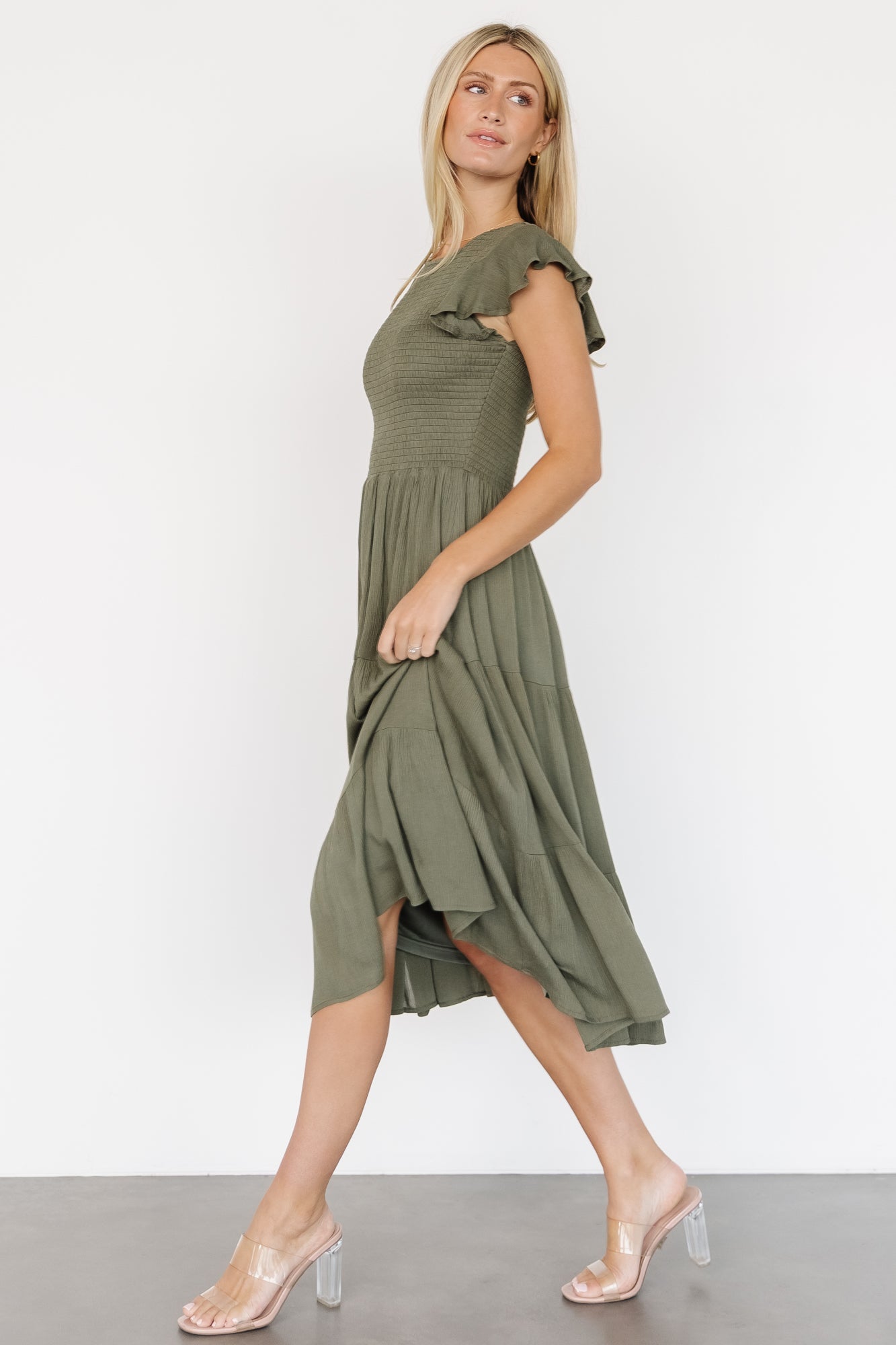 Loretta Smocked Midi Dress | Dark Sage