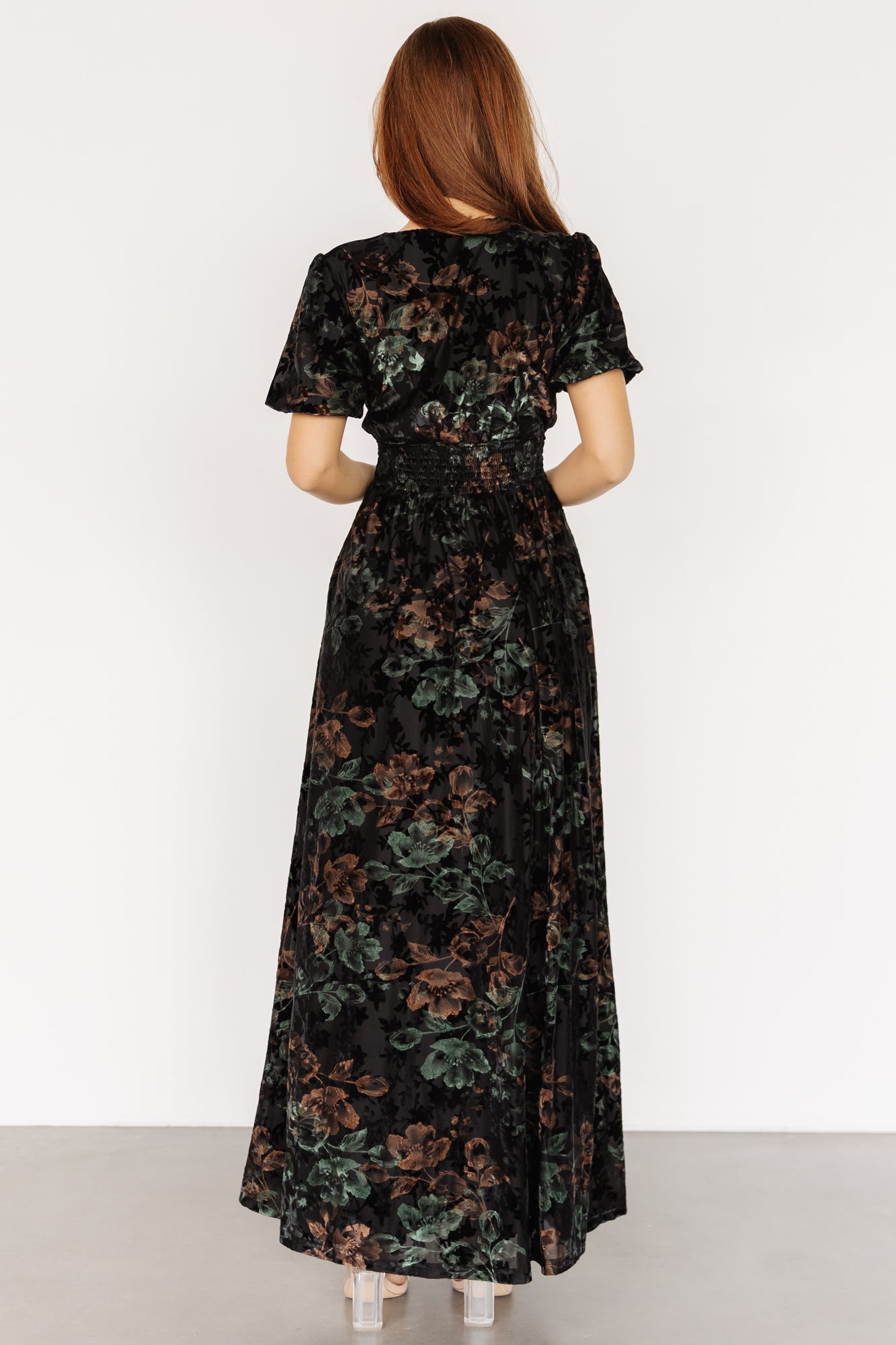 Leslie Velvet Maxi Dress | Black + Deep Jade Floral
