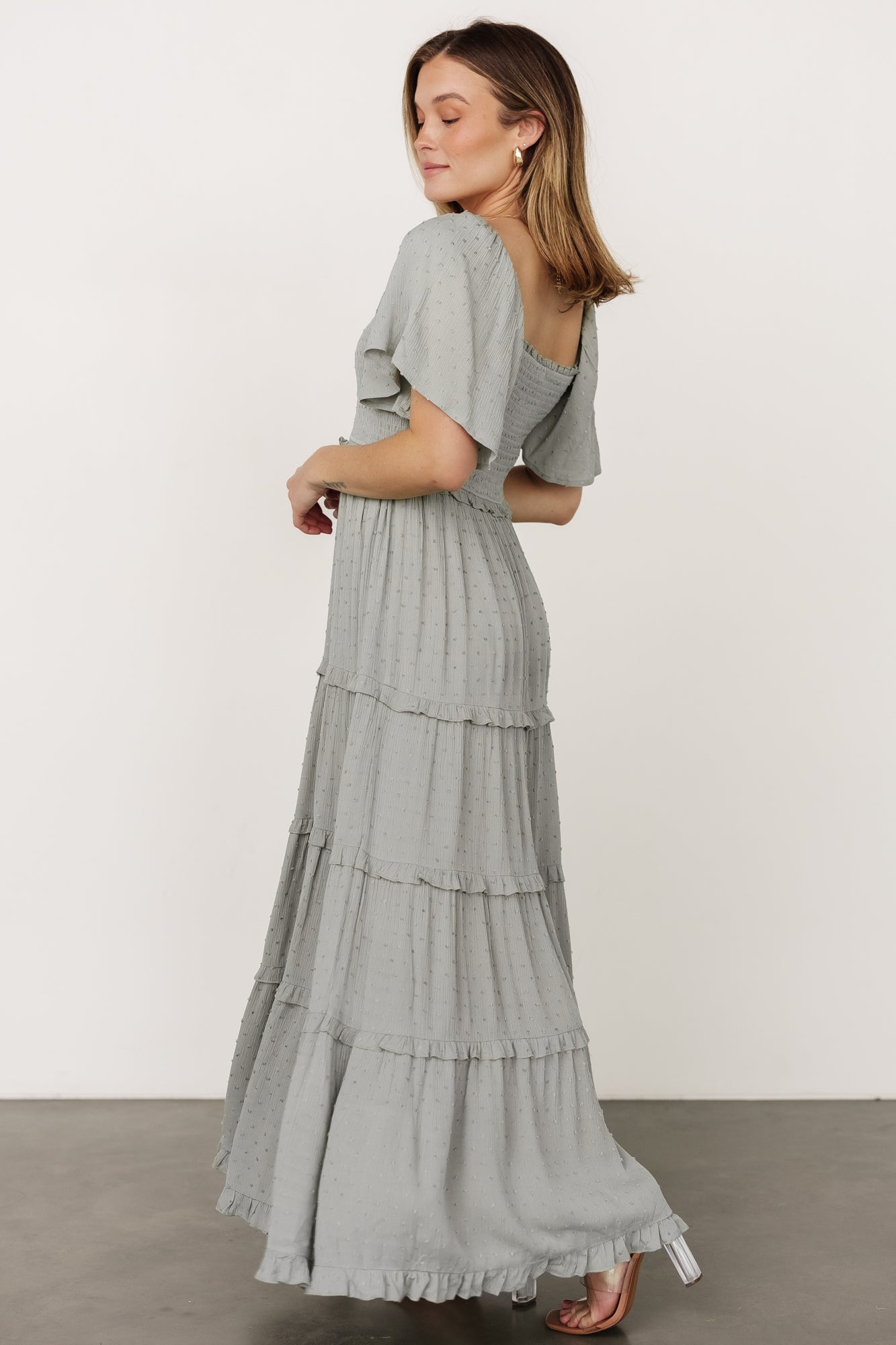 Lenora Smocked Dotted Maxi Dress | Sage