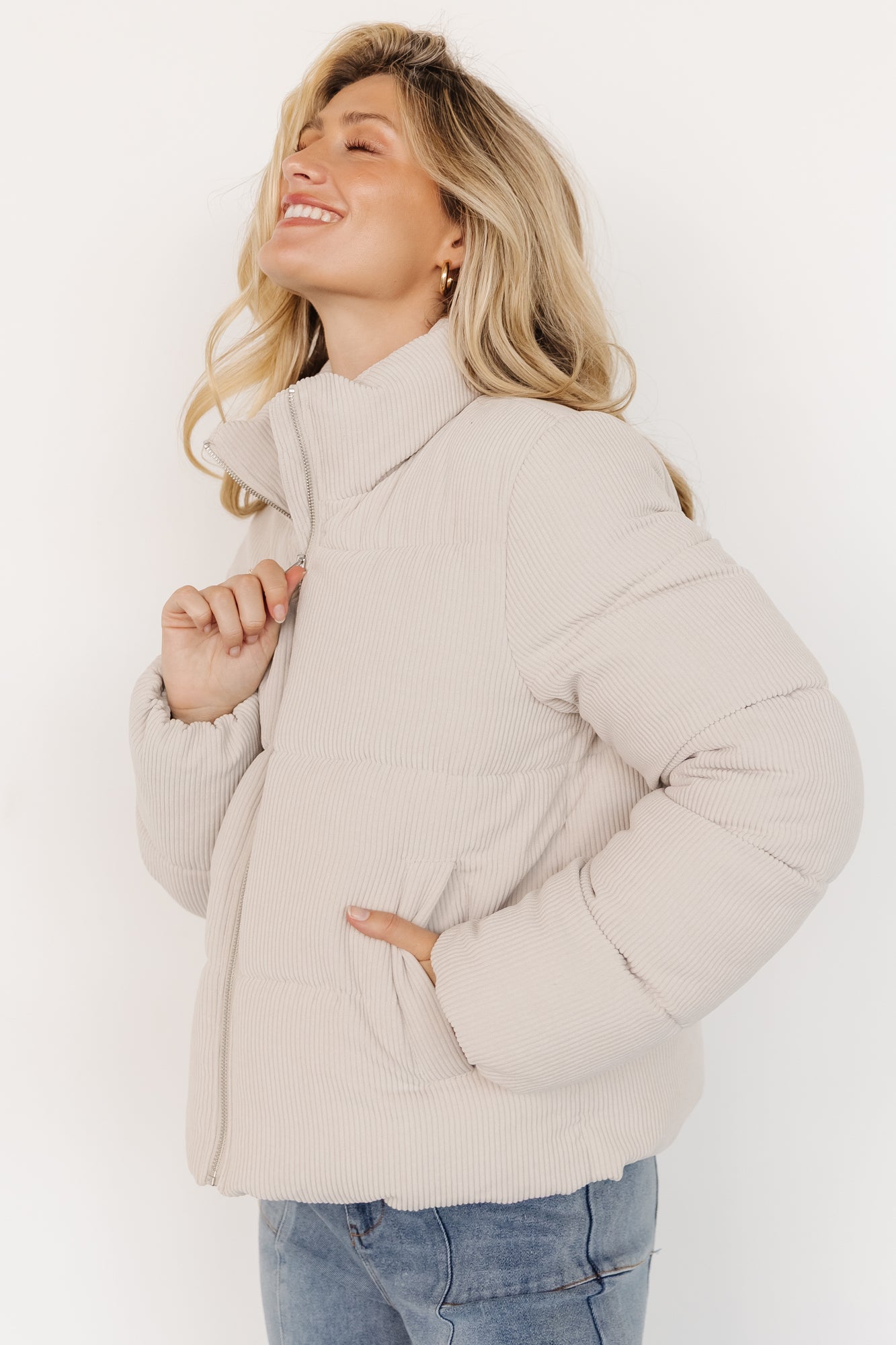 Holden Corduroy Puffer Jacket | Light Greige