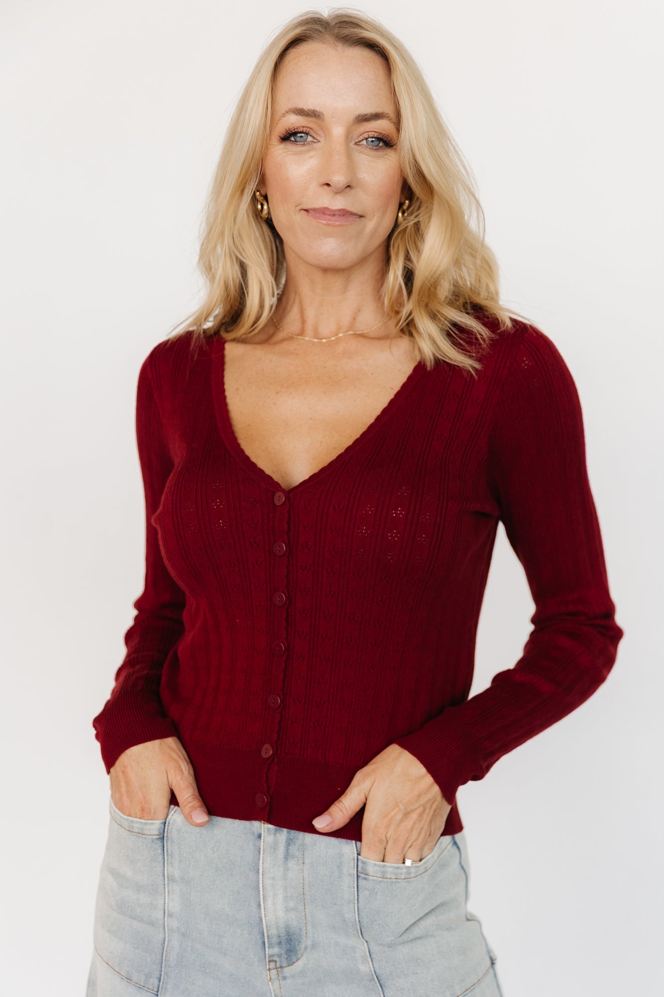 Heidi Pointelle Cardigan | Brick