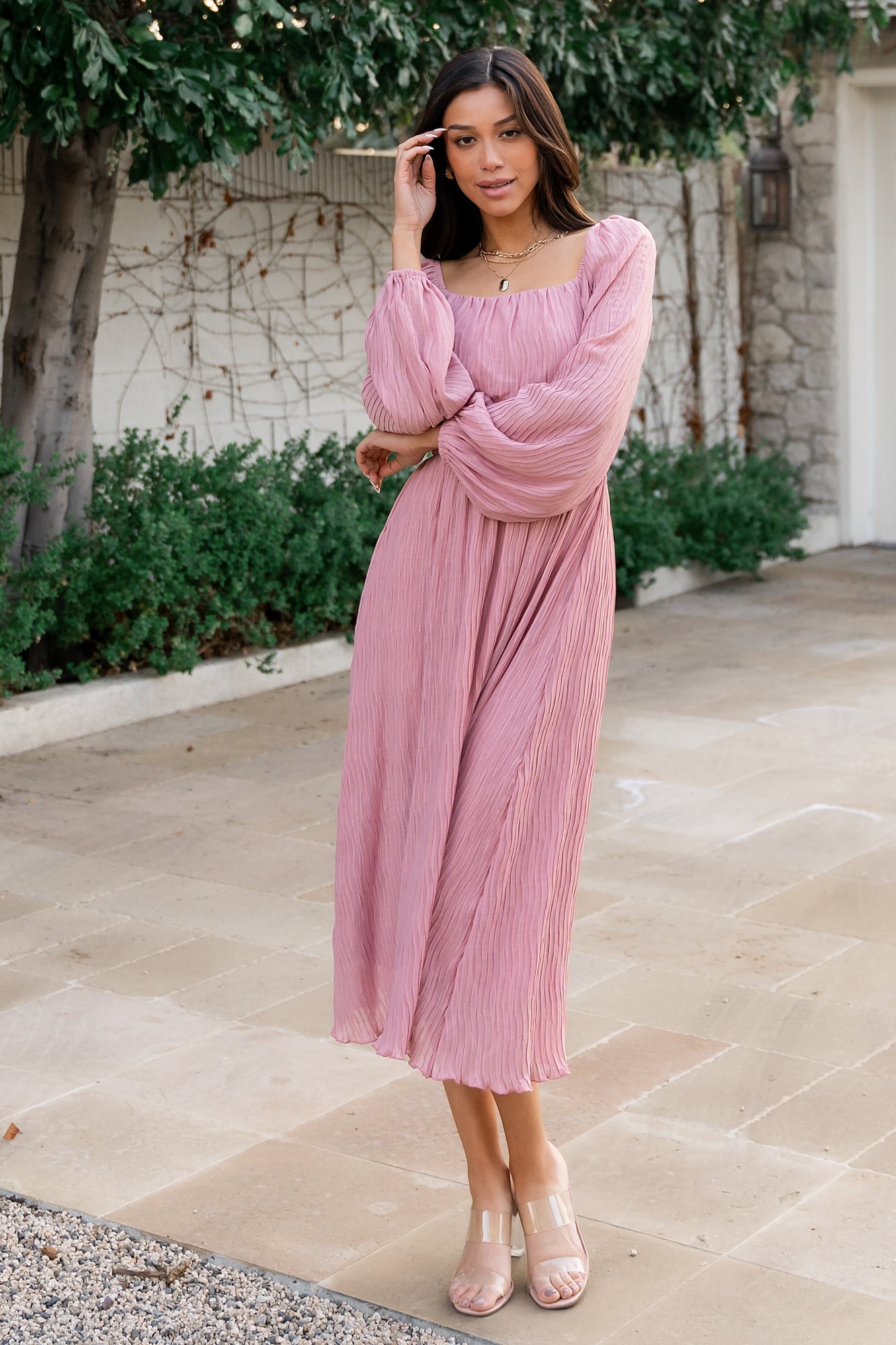 Dalton Pleated Midi Dress | Blush
