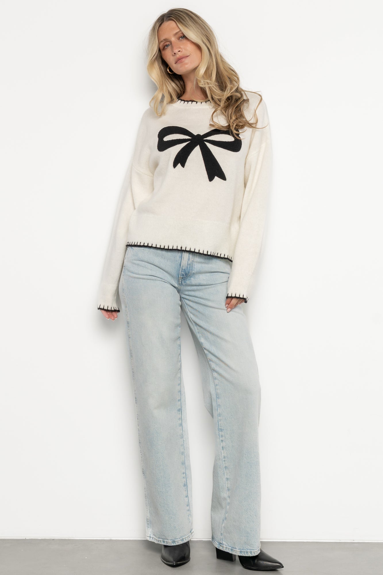 Bow Sweater | Cream + Black