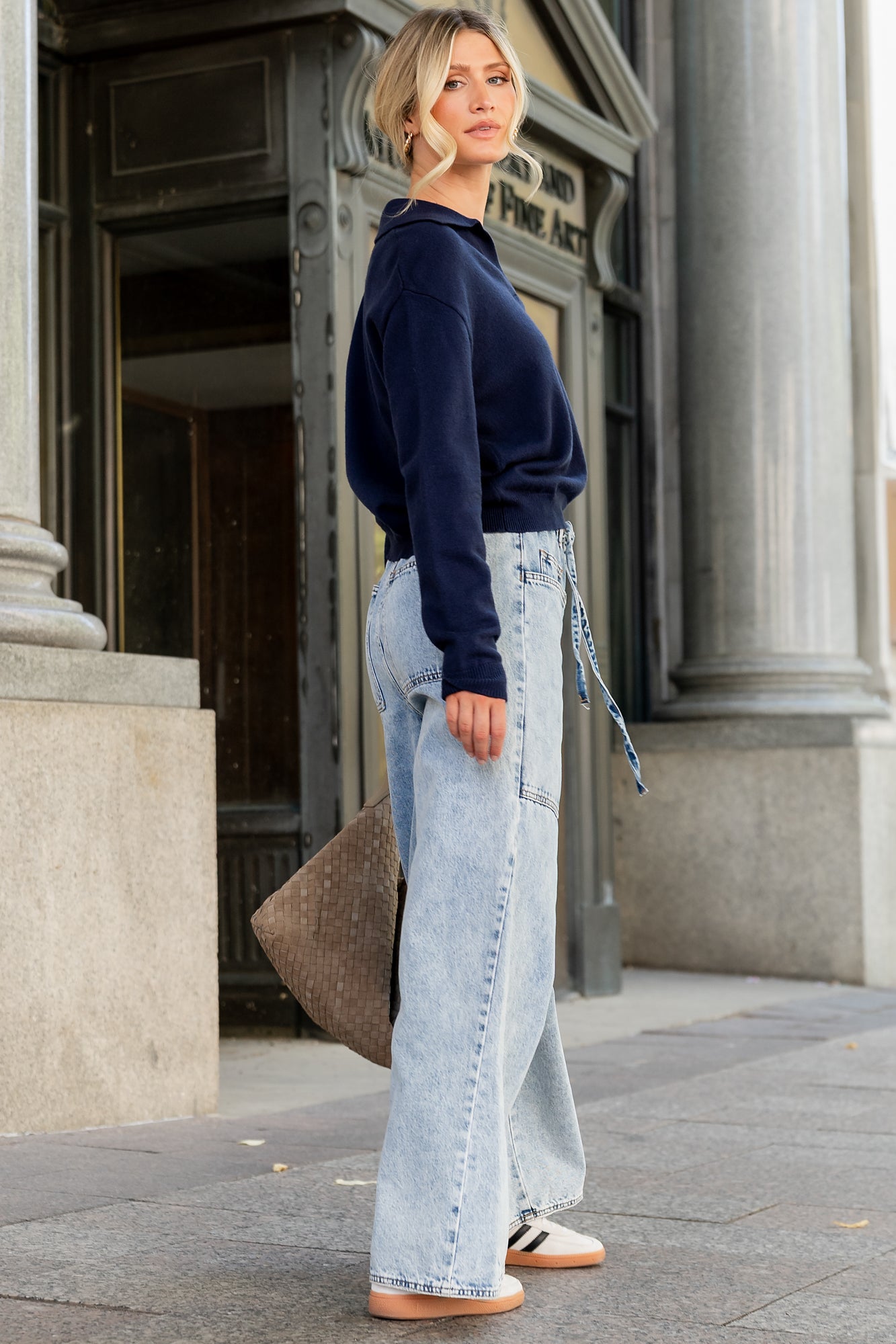 Skyler Drawstring Wide Leg Jeans | Light Wash