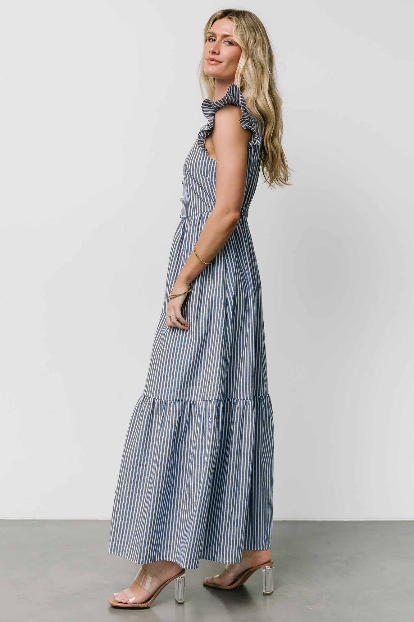 Hettie Button Maxi Dress | Blue Stripe