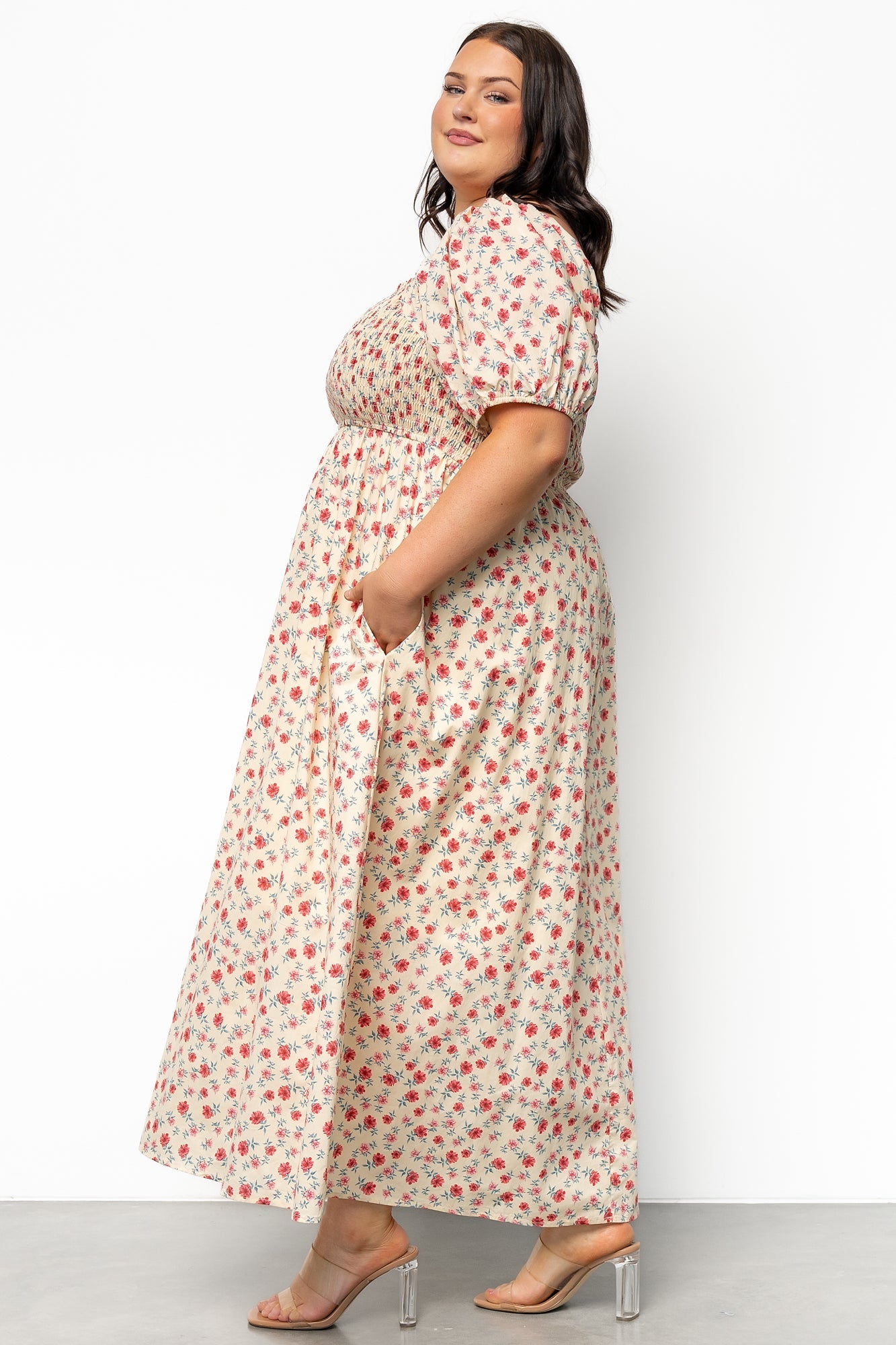 Haddie Smocked Midi Dress | Cream + Rose Floral