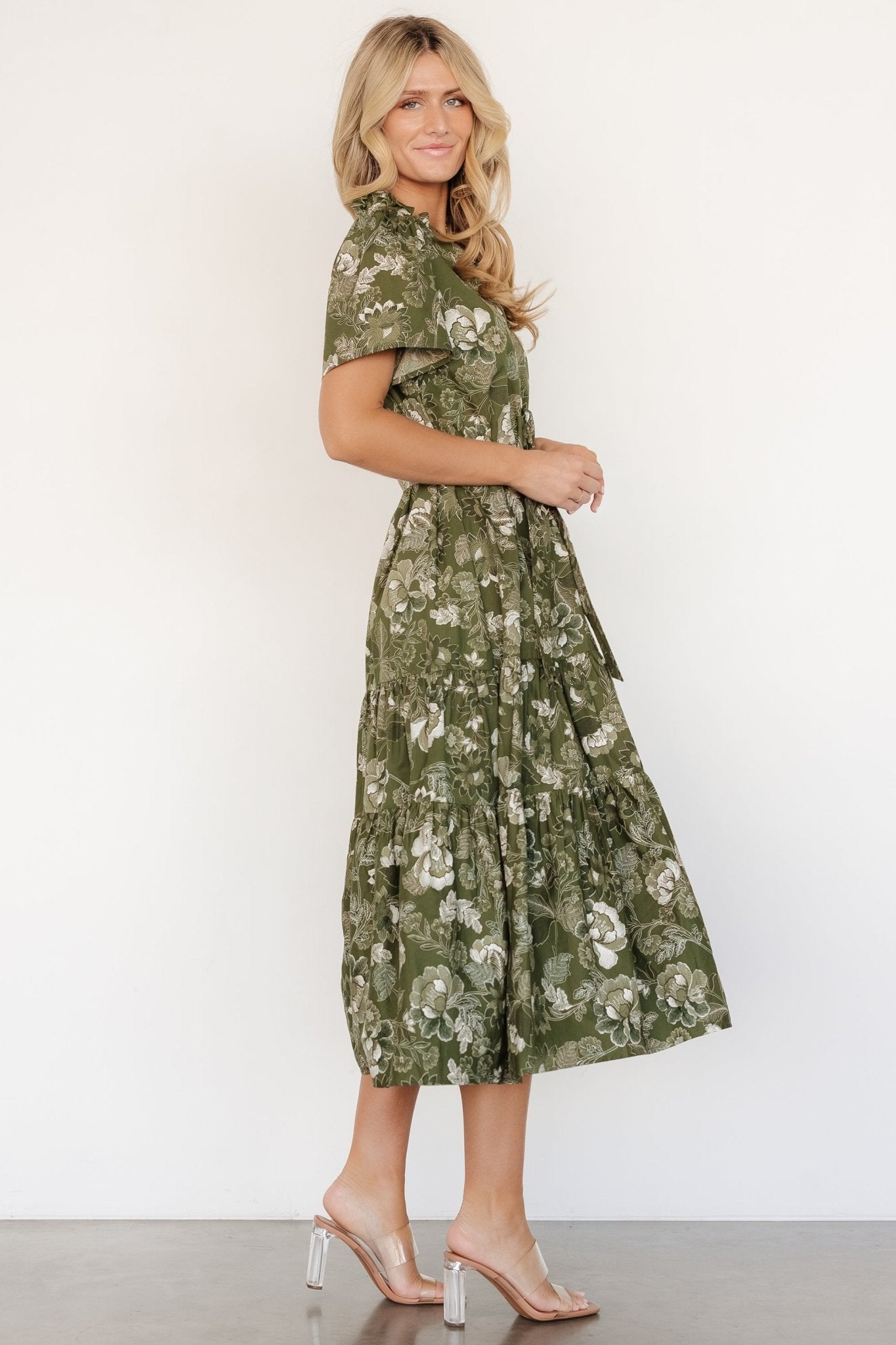 Adara Midi Dress | Olive Floral