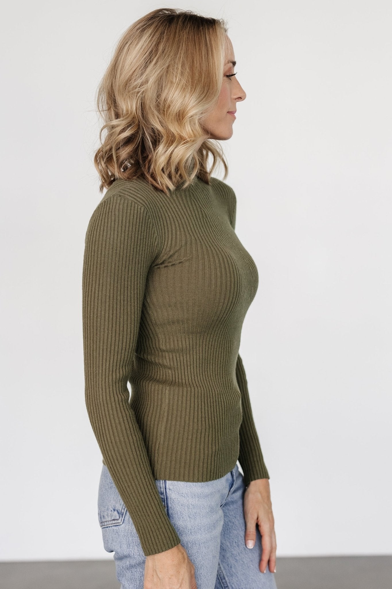 Ari Ribbed Long Sleeve Top | Olive