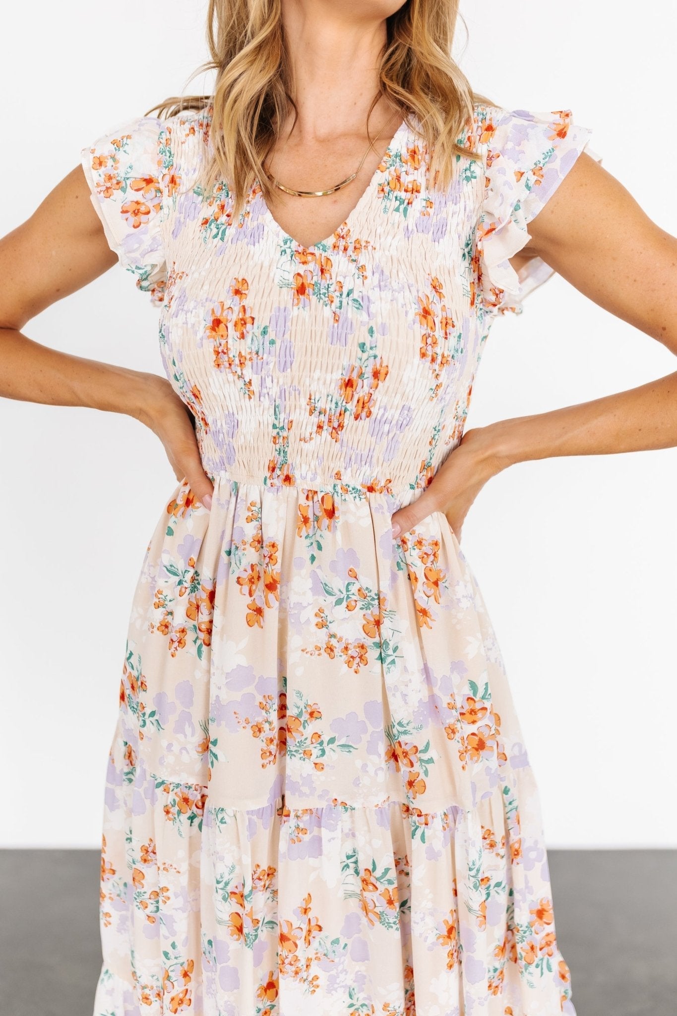 Arla Smocked Maxi Dress | Cream Floral