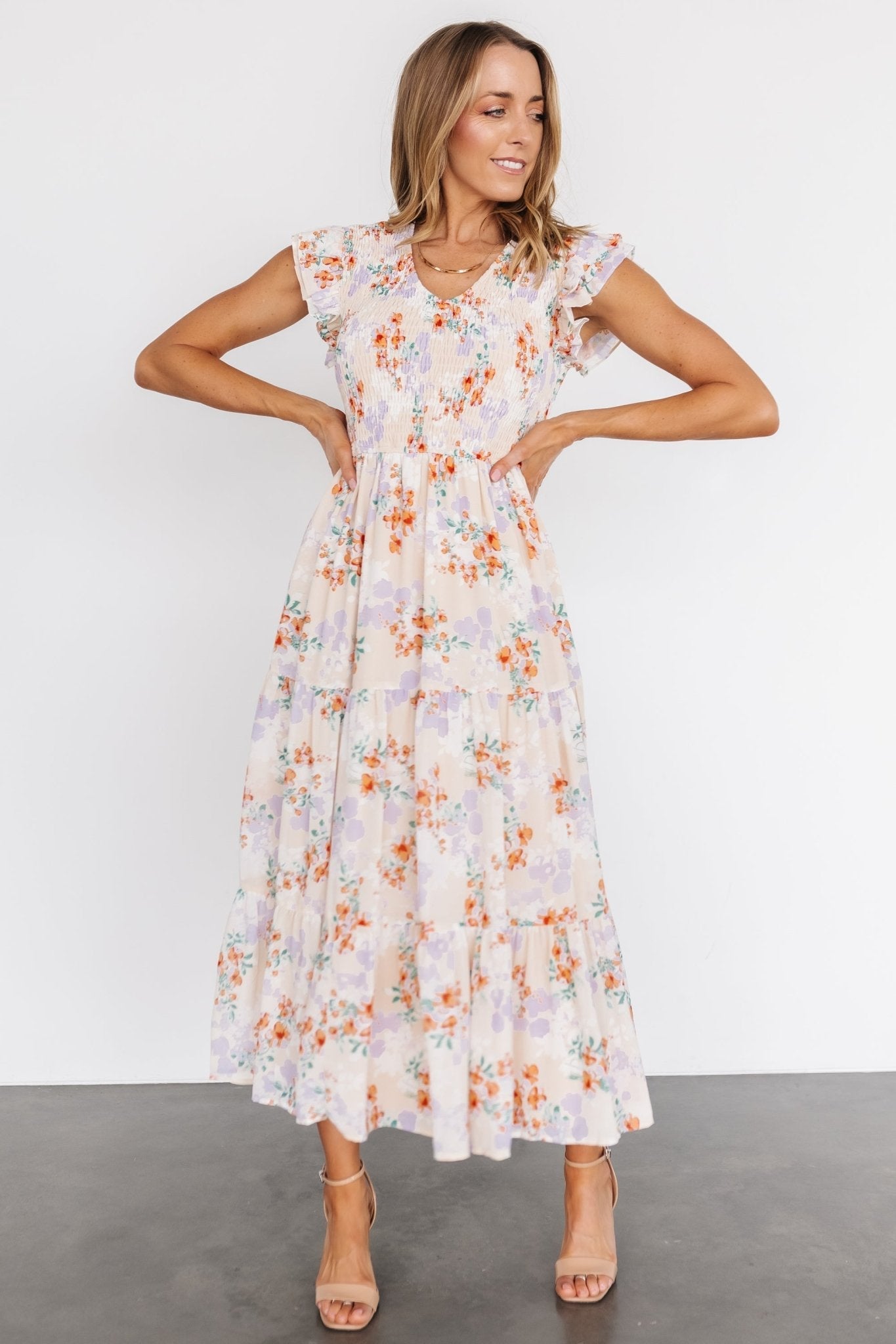 Arla Smocked Maxi Dress | Cream Floral