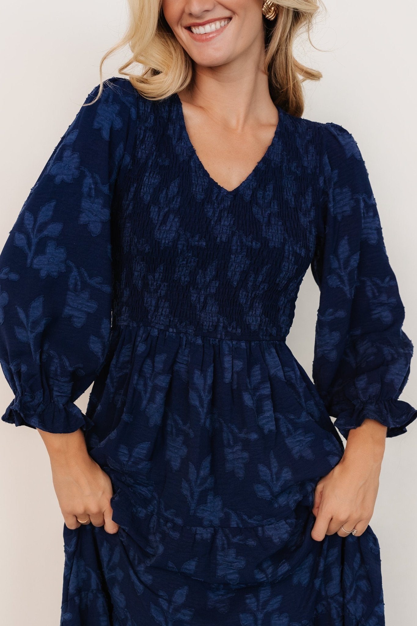 Aubrey Smocked Midi Dress | Navy Floral