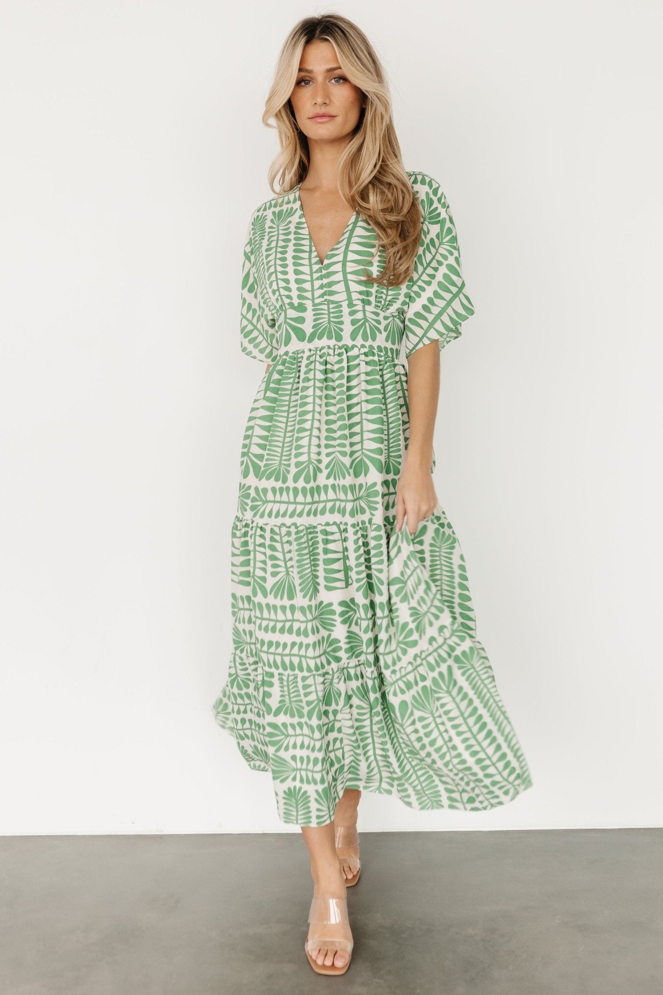 Austin Kimono Dress | Green Print