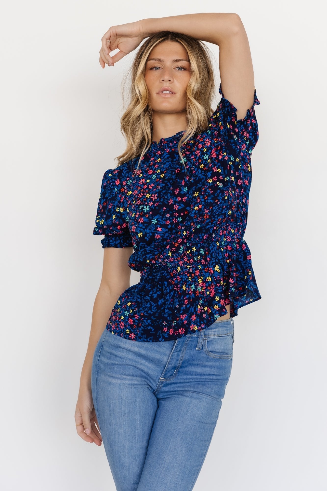 Beth Peplum Top | Blue Multi