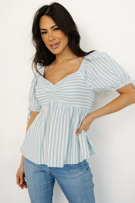 Betsy Peplum Top | Blue + White Stripe