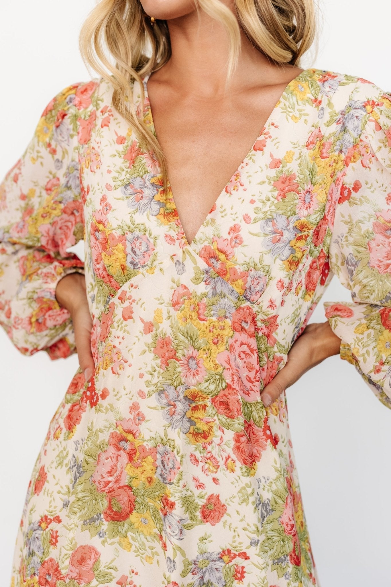 Bowman Deep V Maxi Dress | Cream Multi Floral