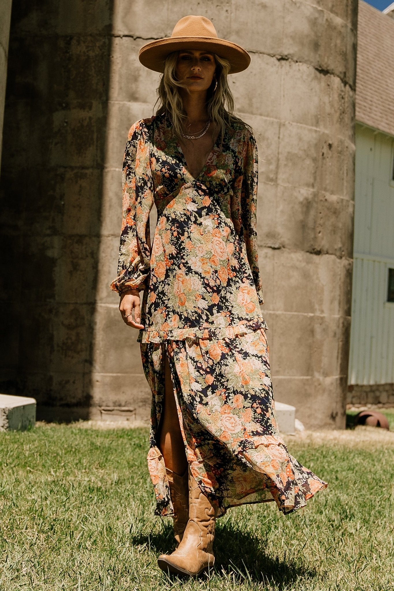Bowman Deep V Maxi Dress | Navy Floral