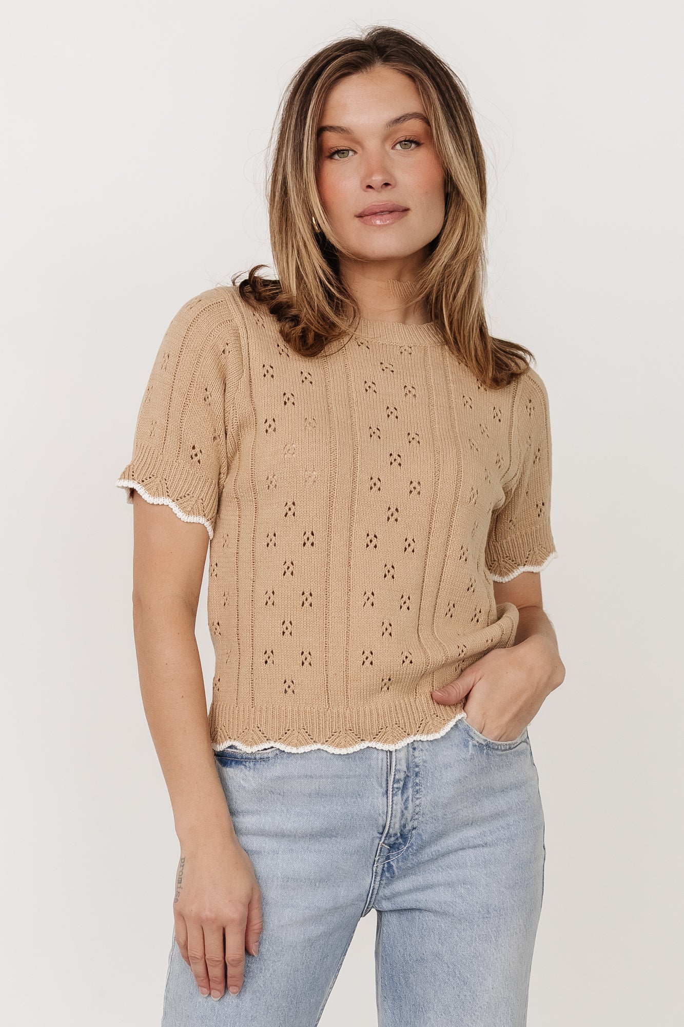 Britt Pointelle Knit Top | Natural + Ivory