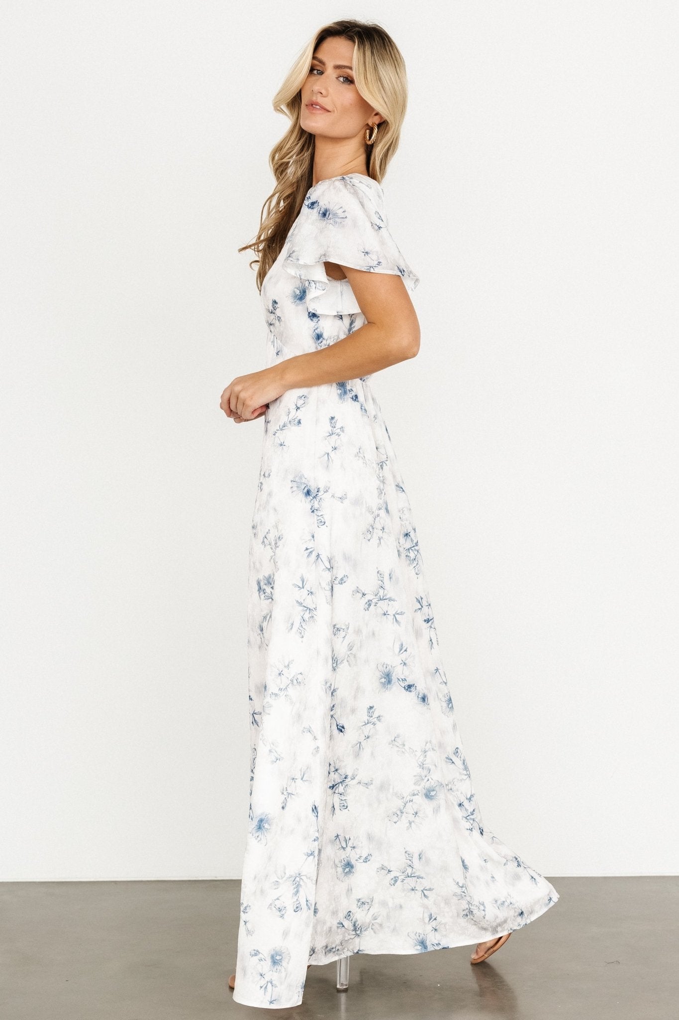 Carmen Maxi Dress | Off White + Blue Floral