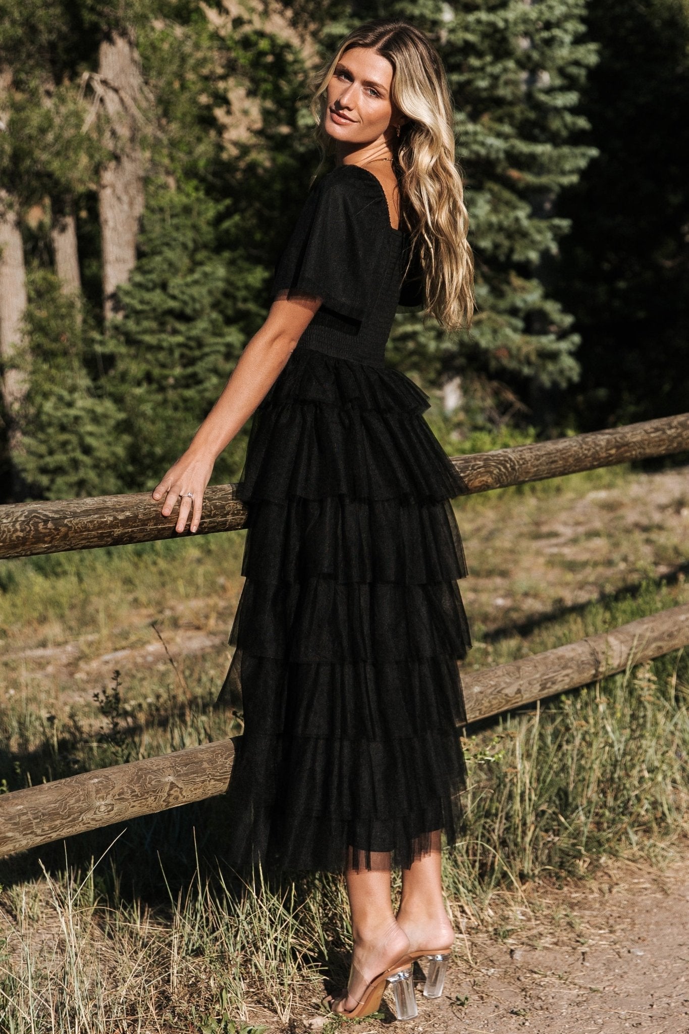 Cherise Tulle Tiered Dress | Black