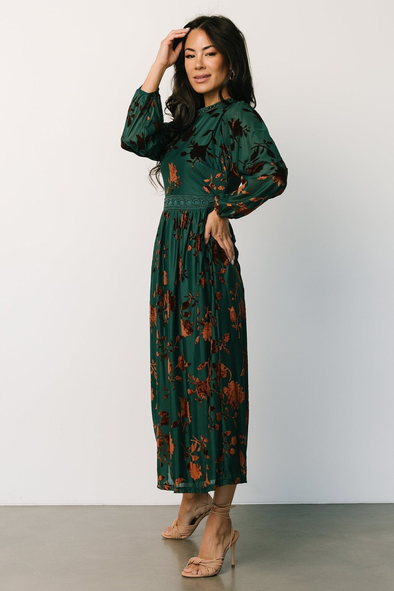 Christine Velvet Embossed Midi Dress | Jade