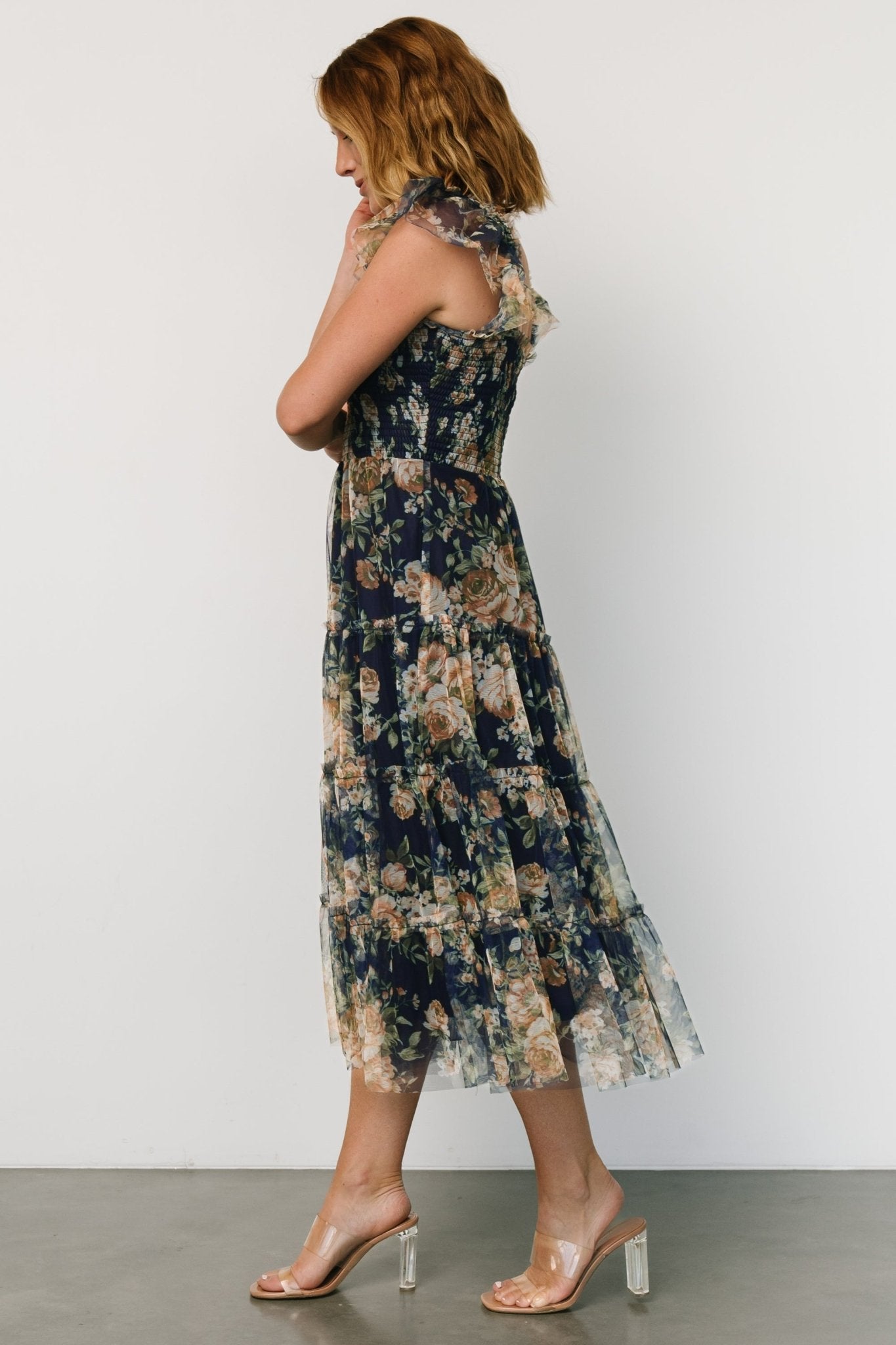 Clementine Tulle Midi Dress | Blue + Golden Floral