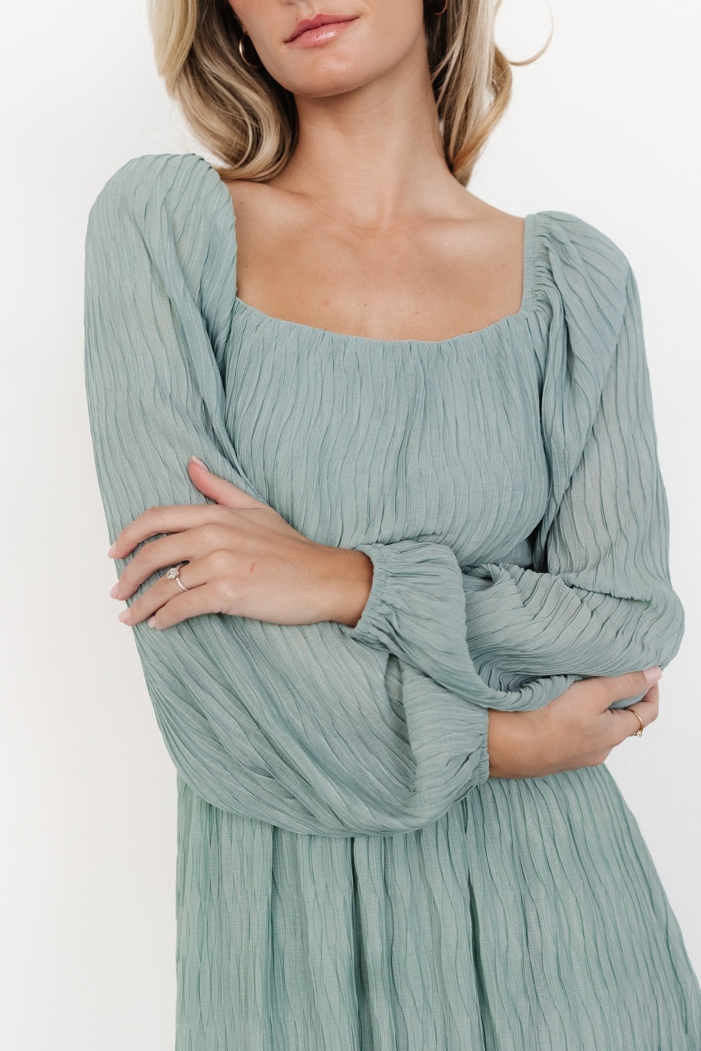 Dalton Pleated Midi Dress | Light Sage