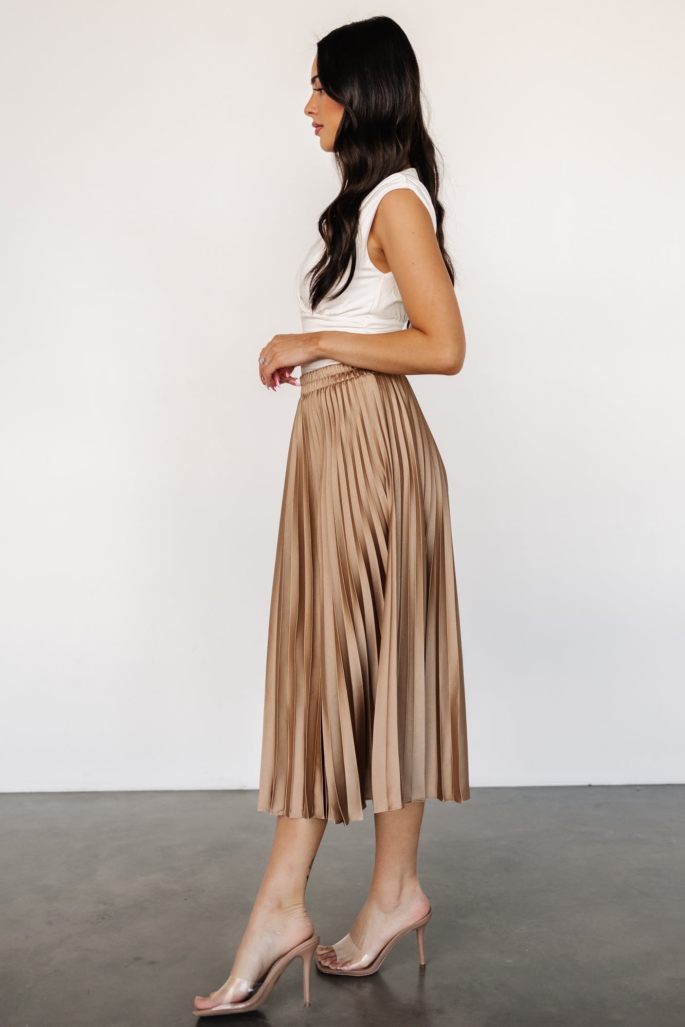 Demetria Pleated Midi Skirt | Light Bronze