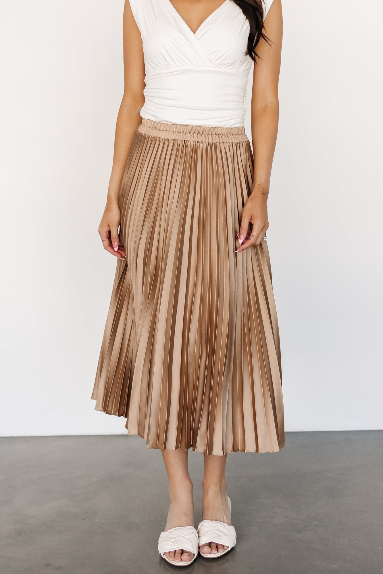 Demetria Pleated Midi Skirt | Light Bronze
