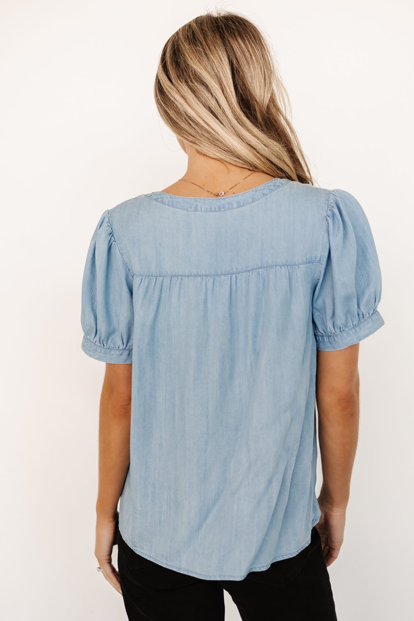 Dori Button Top | Washed Blue