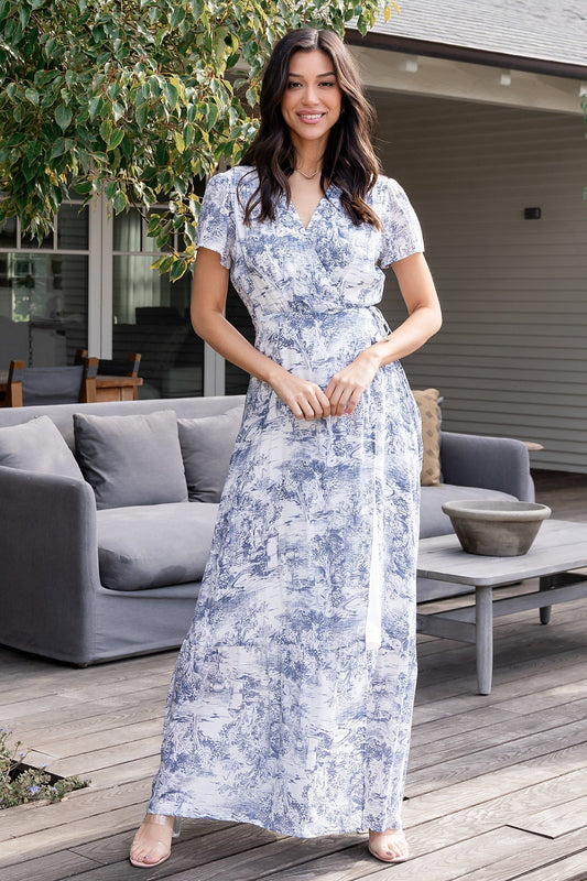 Dulce Wrap Maxi Dress | White + Blue Print