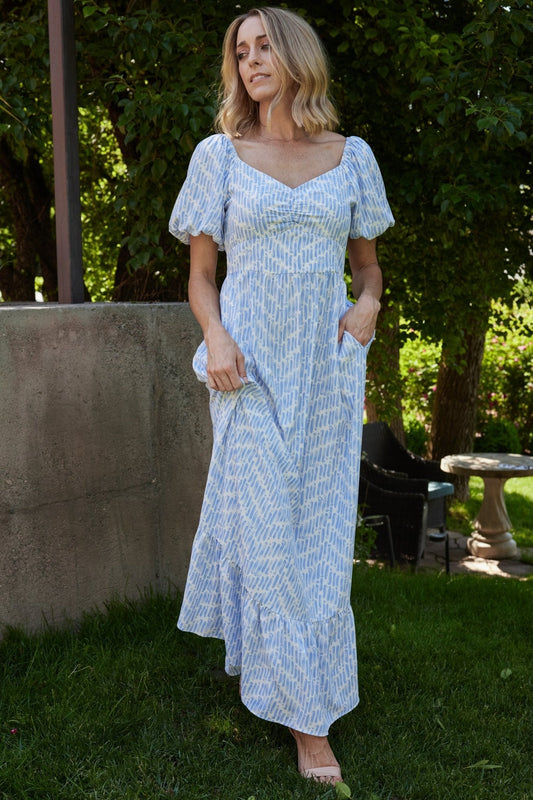 Durban Maxi Dress | Dusty Blue Print