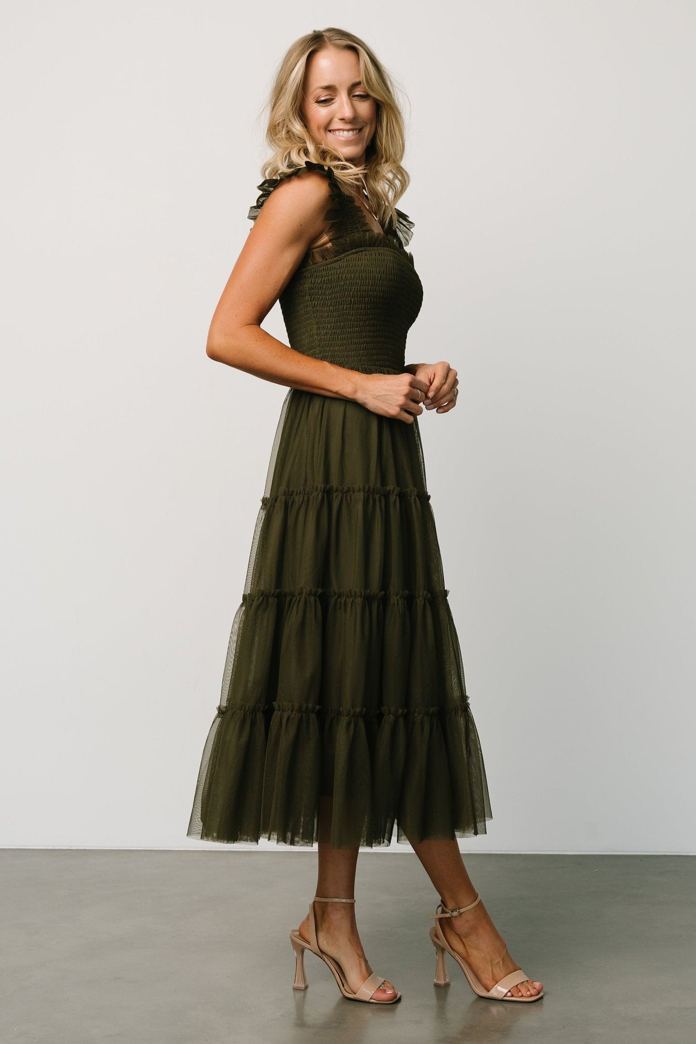 Emma Smocked Tulle Dress | Dark Olive