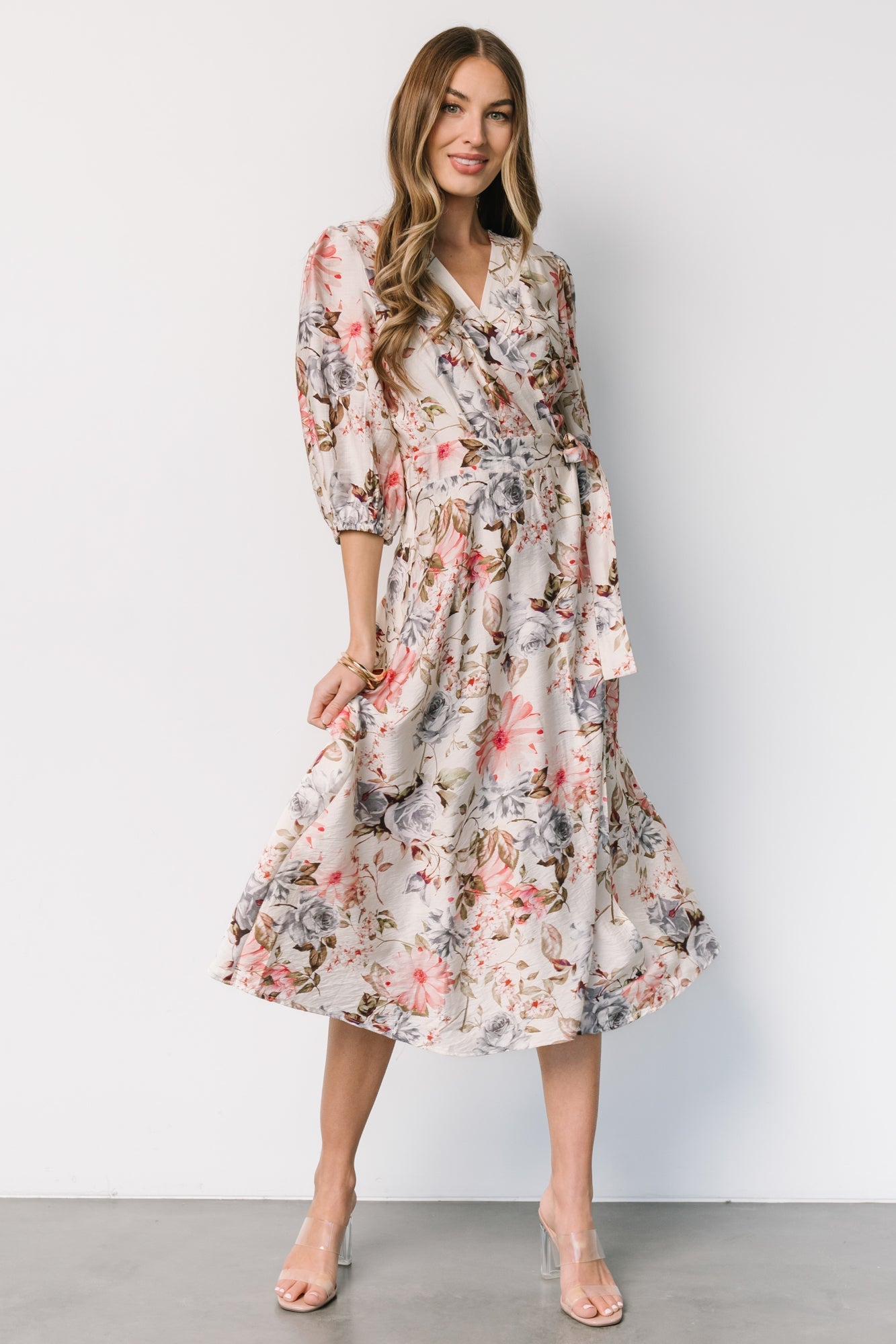 Fiorina Wrap Midi Dress | Ivory Multi Floral