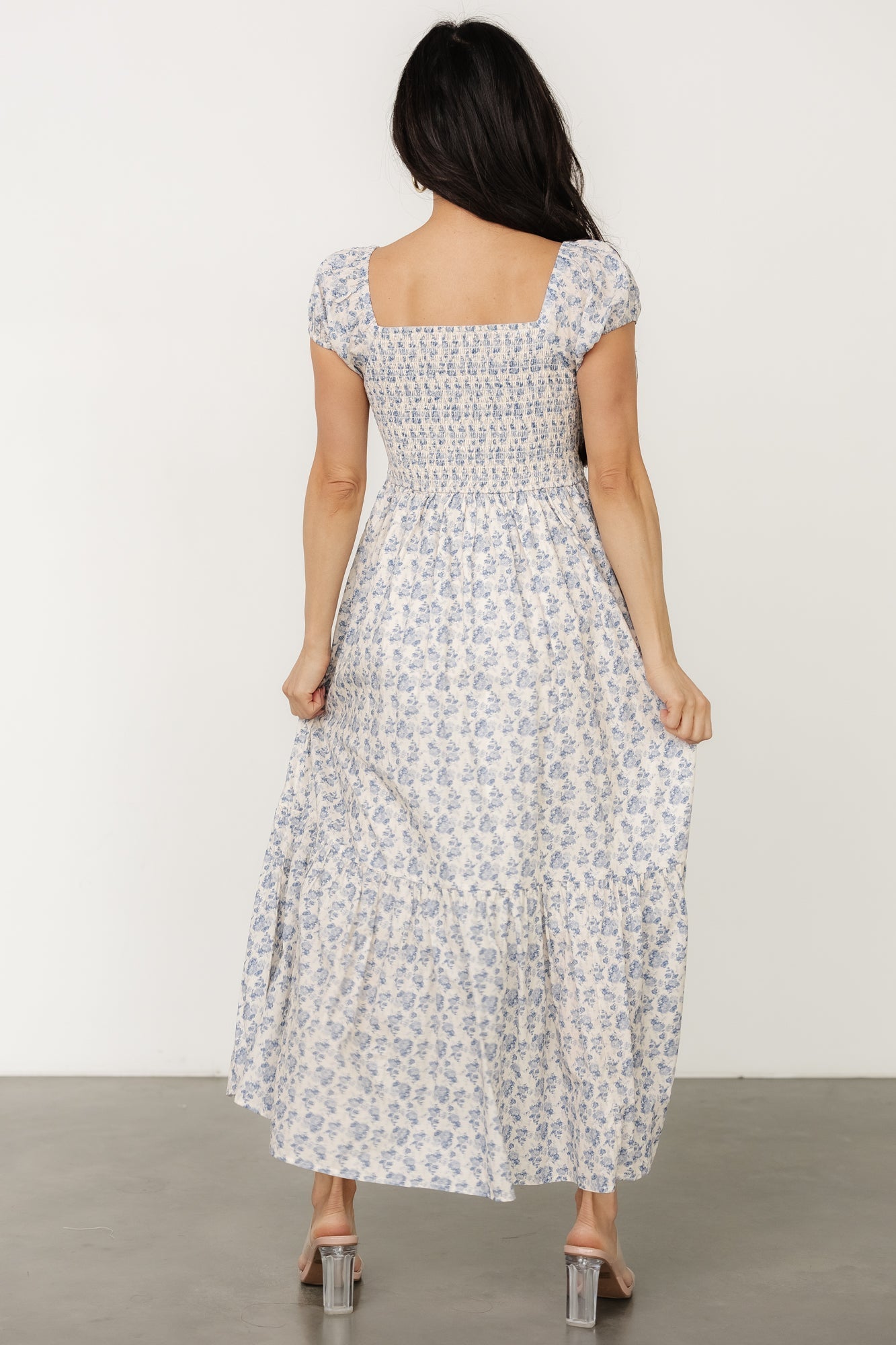 Haven Bow Dress | Ivory + Blue Floral