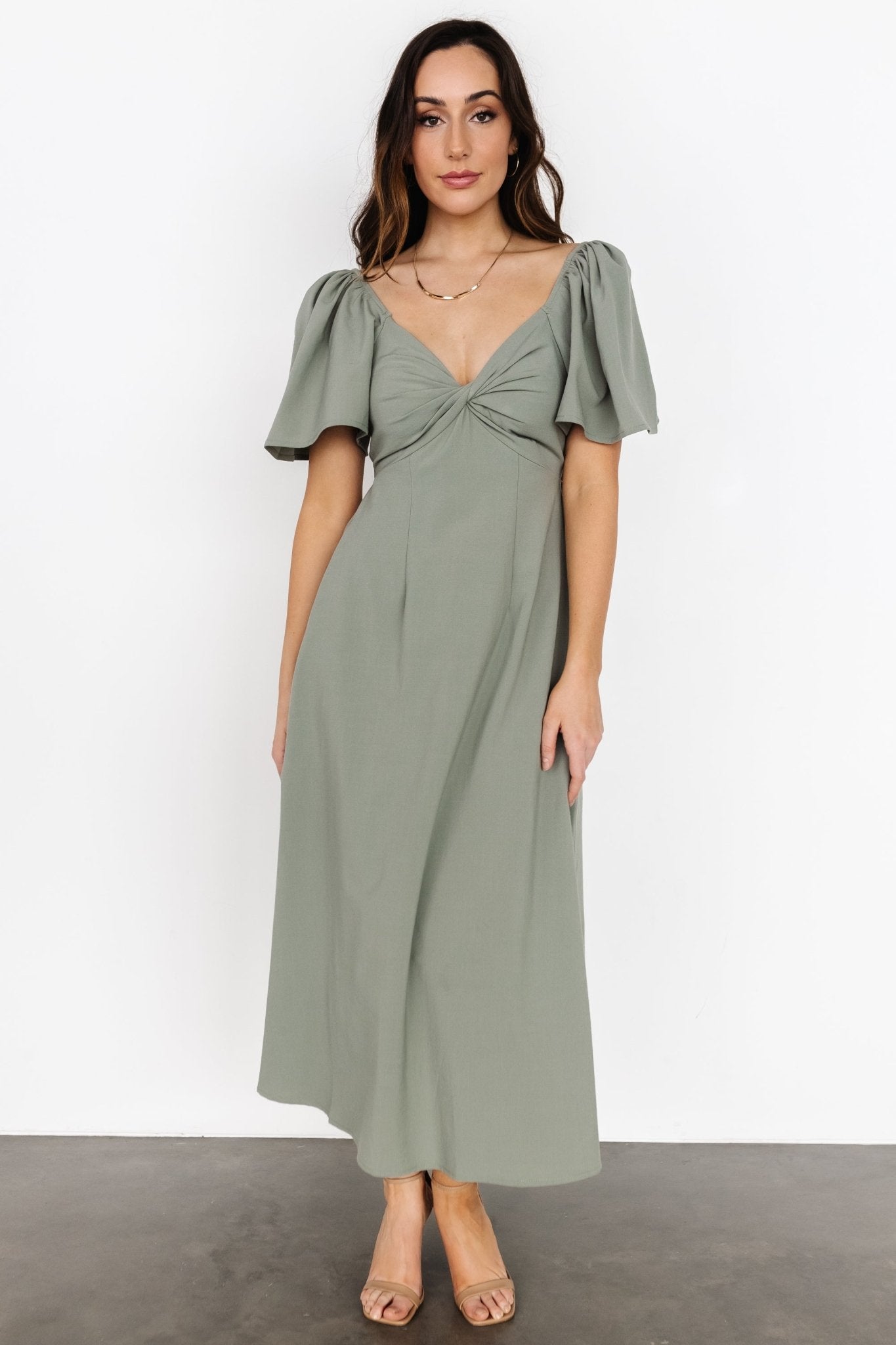 Indie Back Tie Dress | Dusty Green
