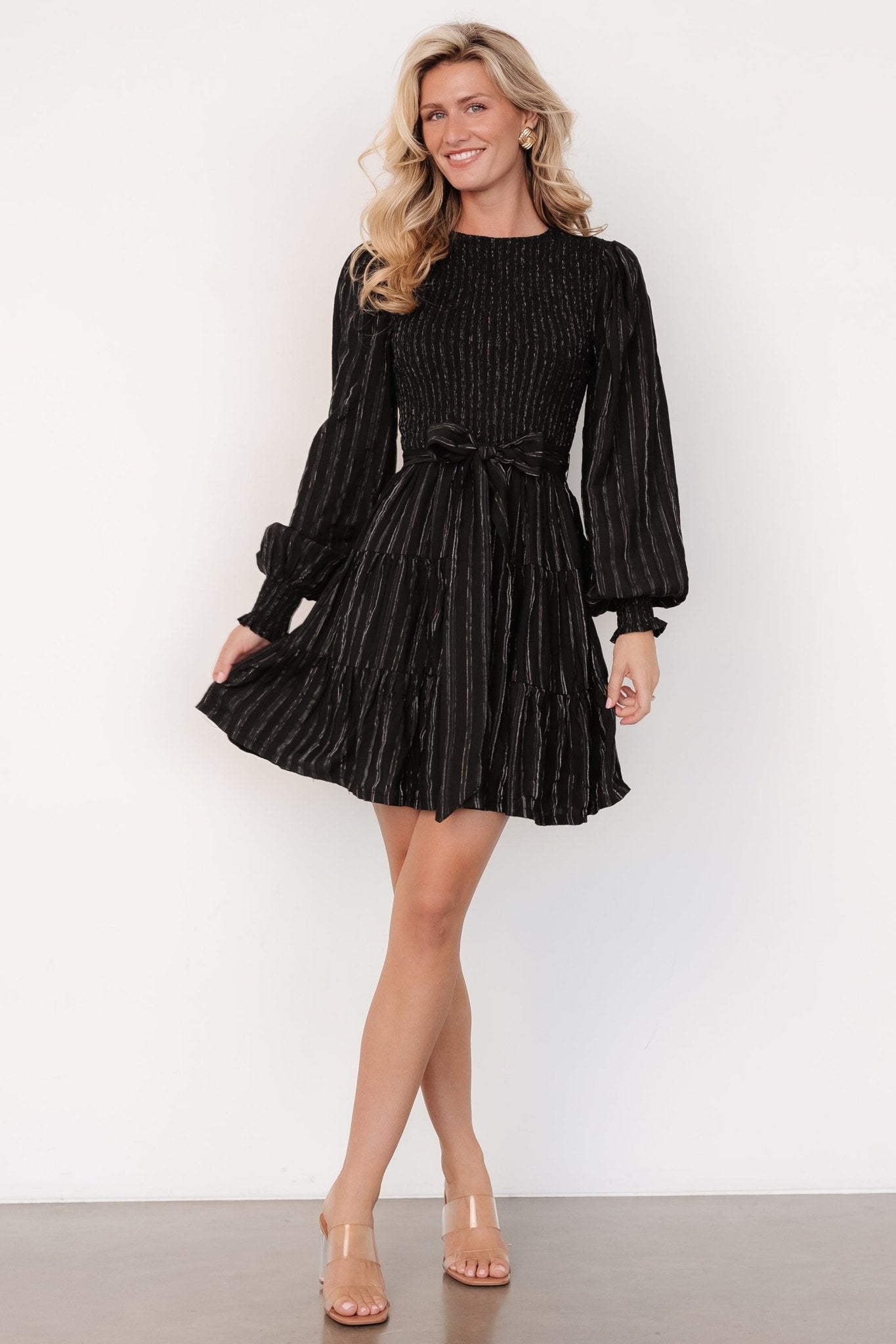 Ivey Smocked Short Dress | Black + Silver