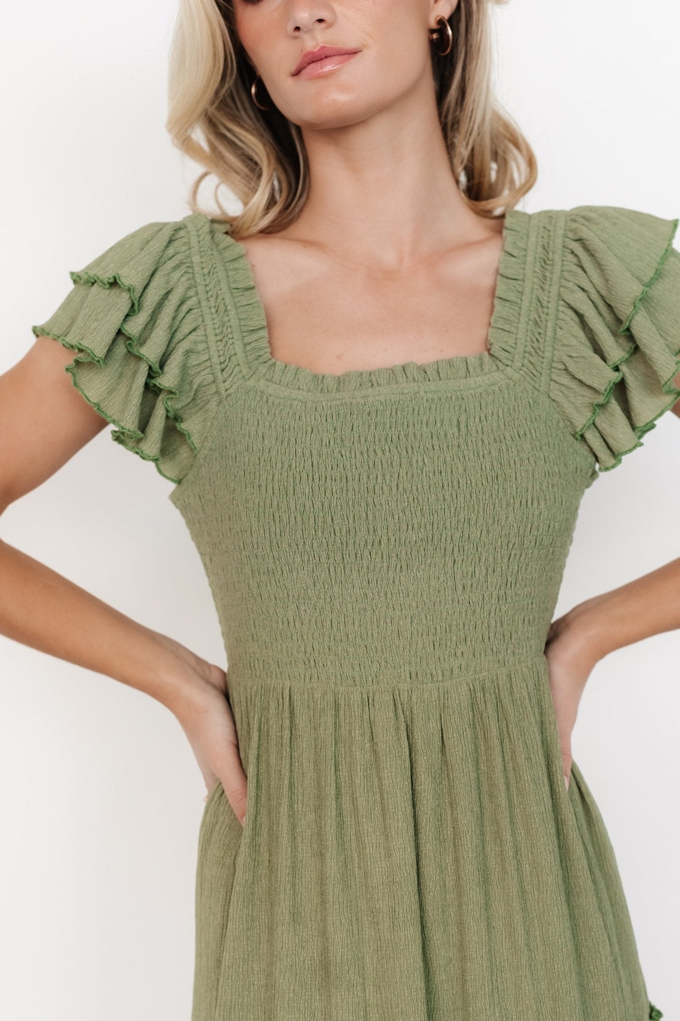 Jacie Smocked Midi Dress | Sage