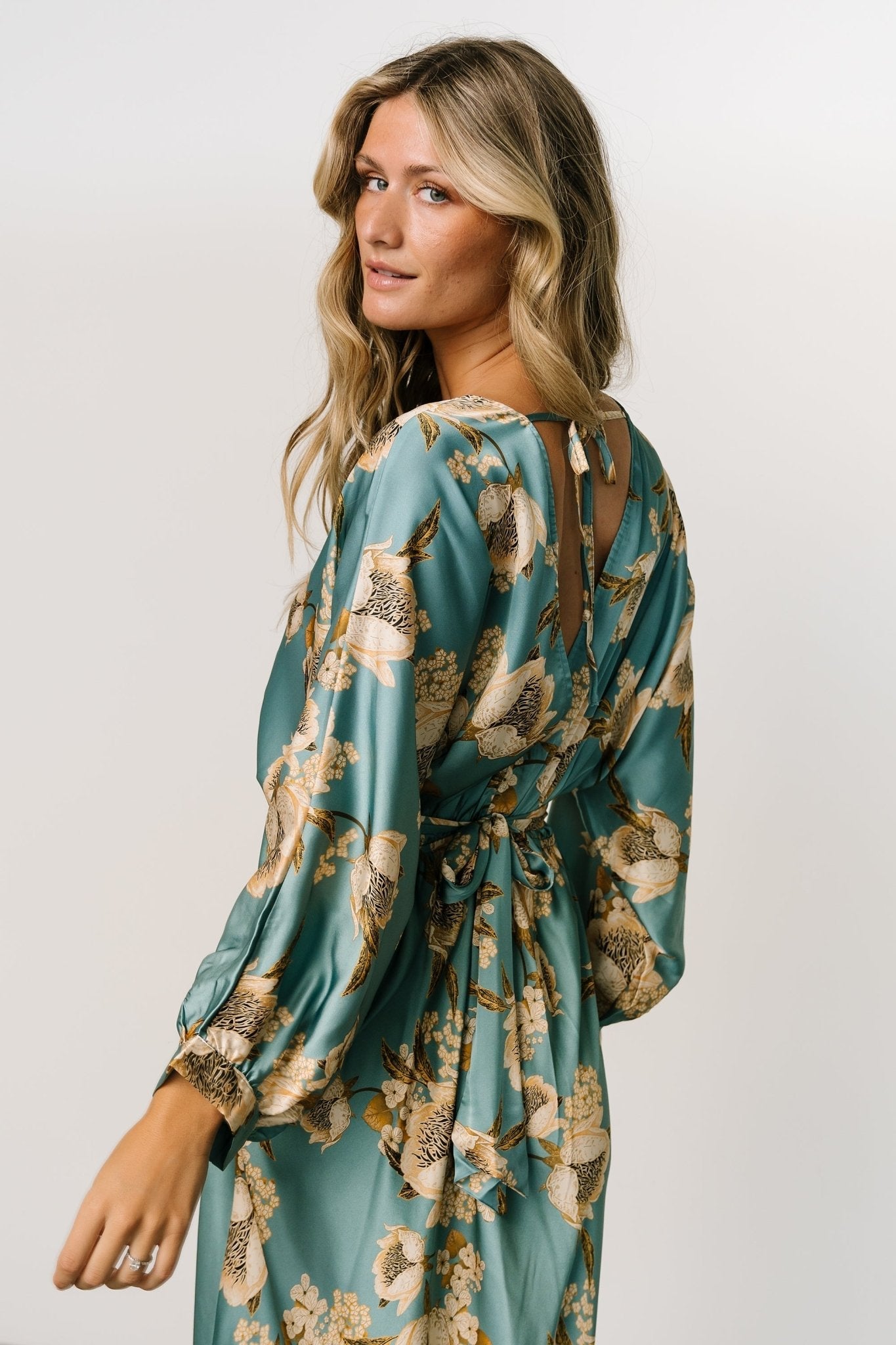 Joni Satin Midi Dress | Blue Multi