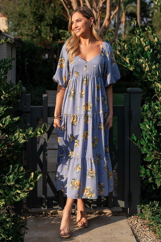 Judith Dress | Blue + Golden Floral