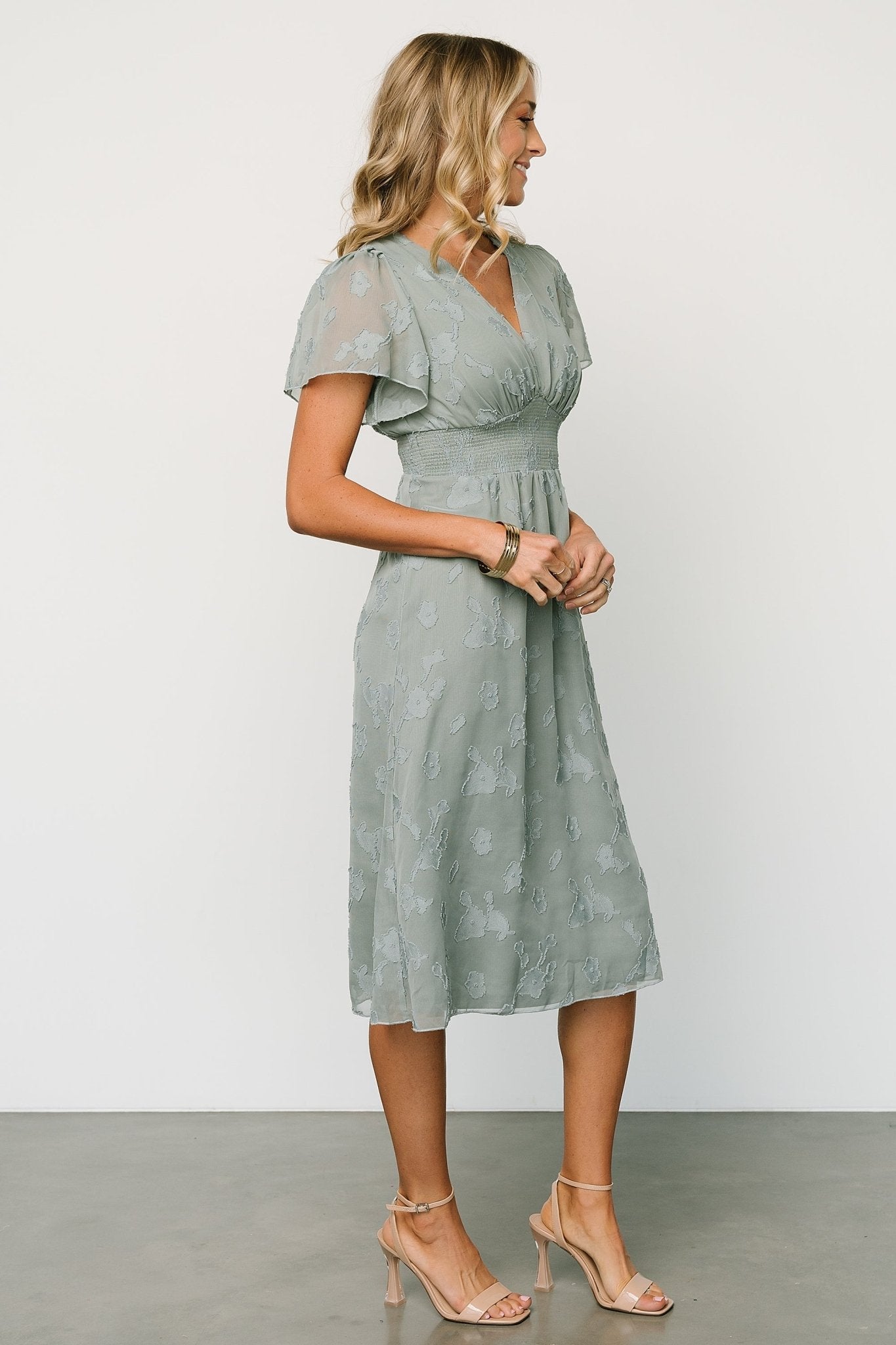 June Smocked Midi Dress | Eucalyptus
