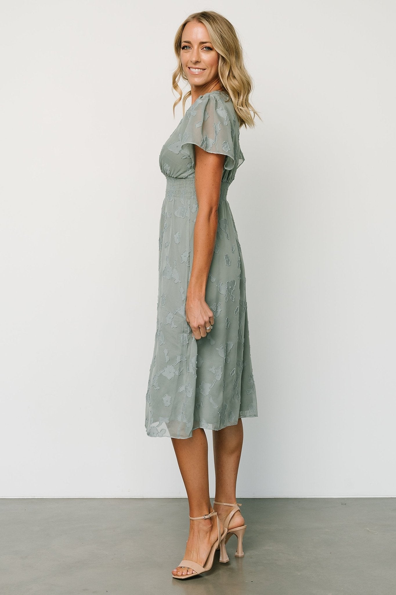 June Smocked Midi Dress | Eucalyptus