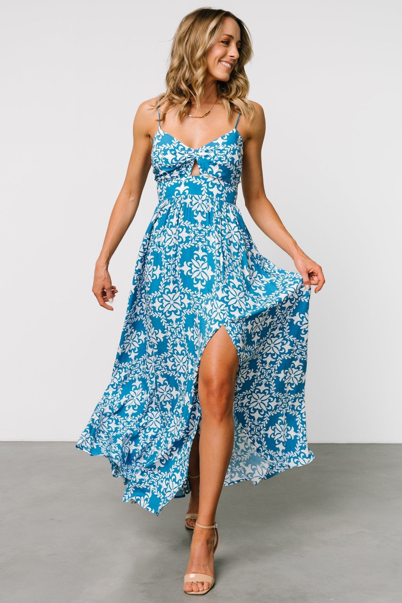 Kali Maxi Dress | Blue + White