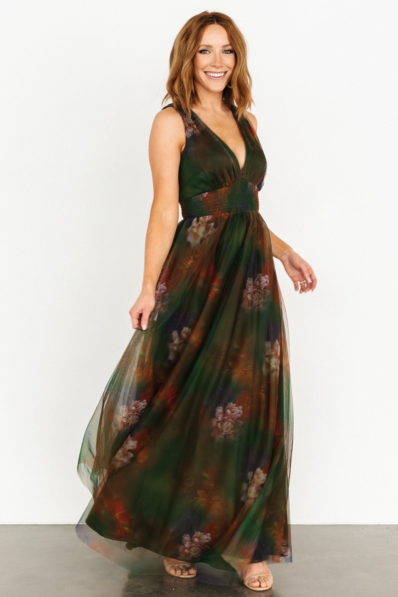 Kamila Tulle Maxi Dress | Olive Multi Floral