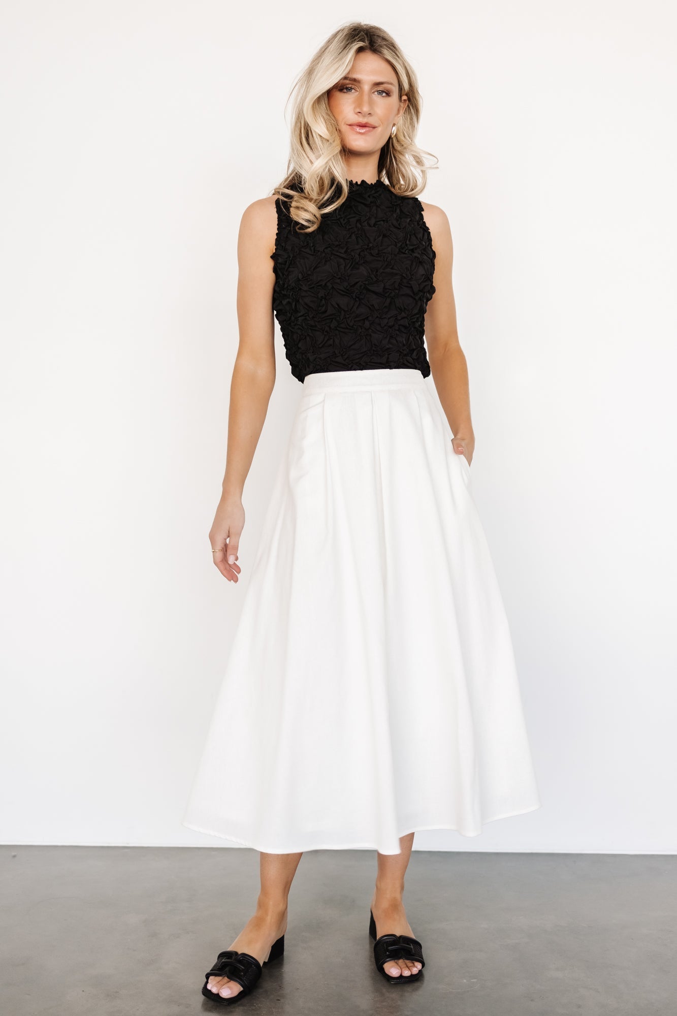 Katie Pleated Midi Skirt | Off White