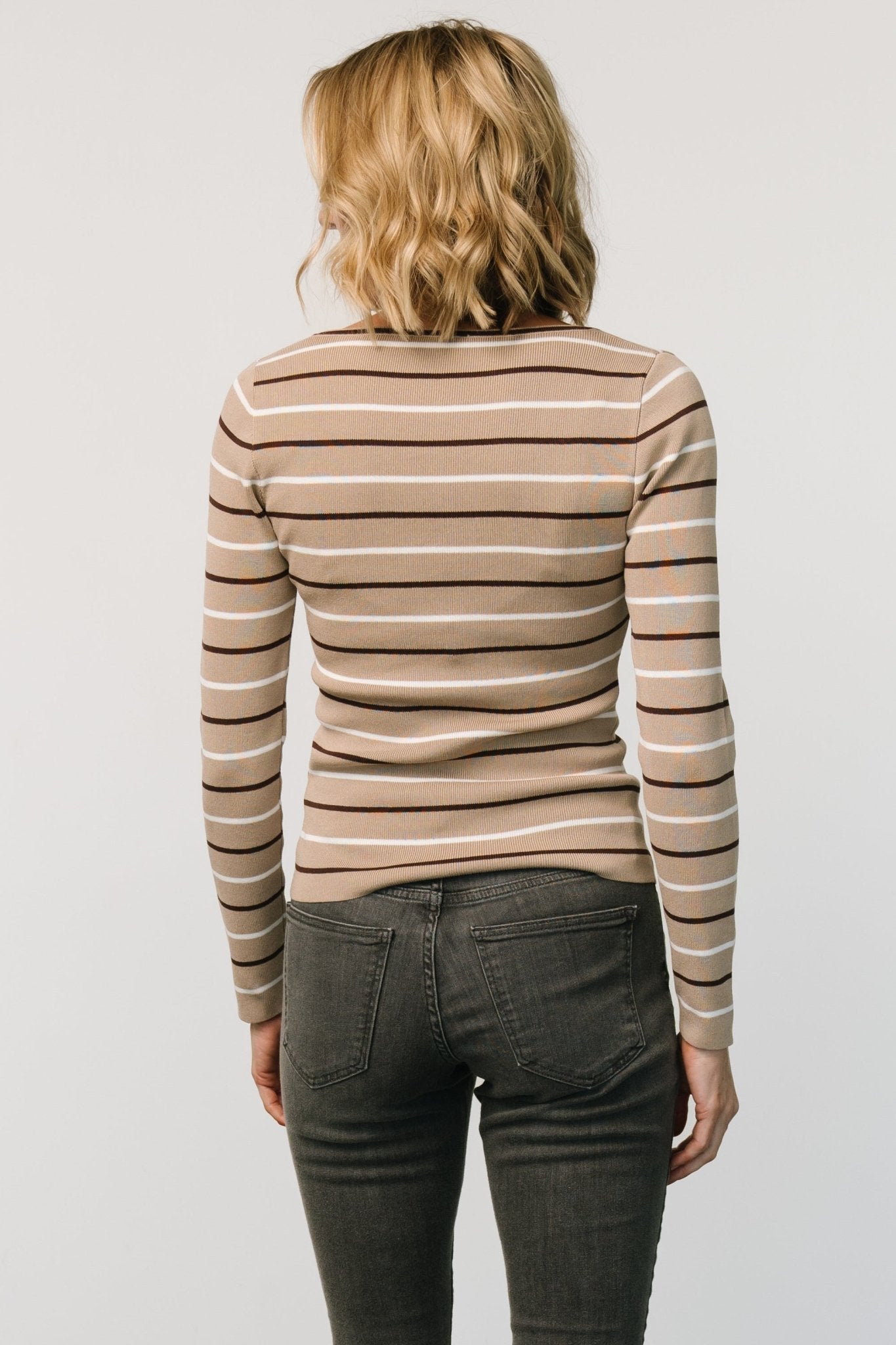 Kaylee Long Sleeve Top | Taupe Stripe