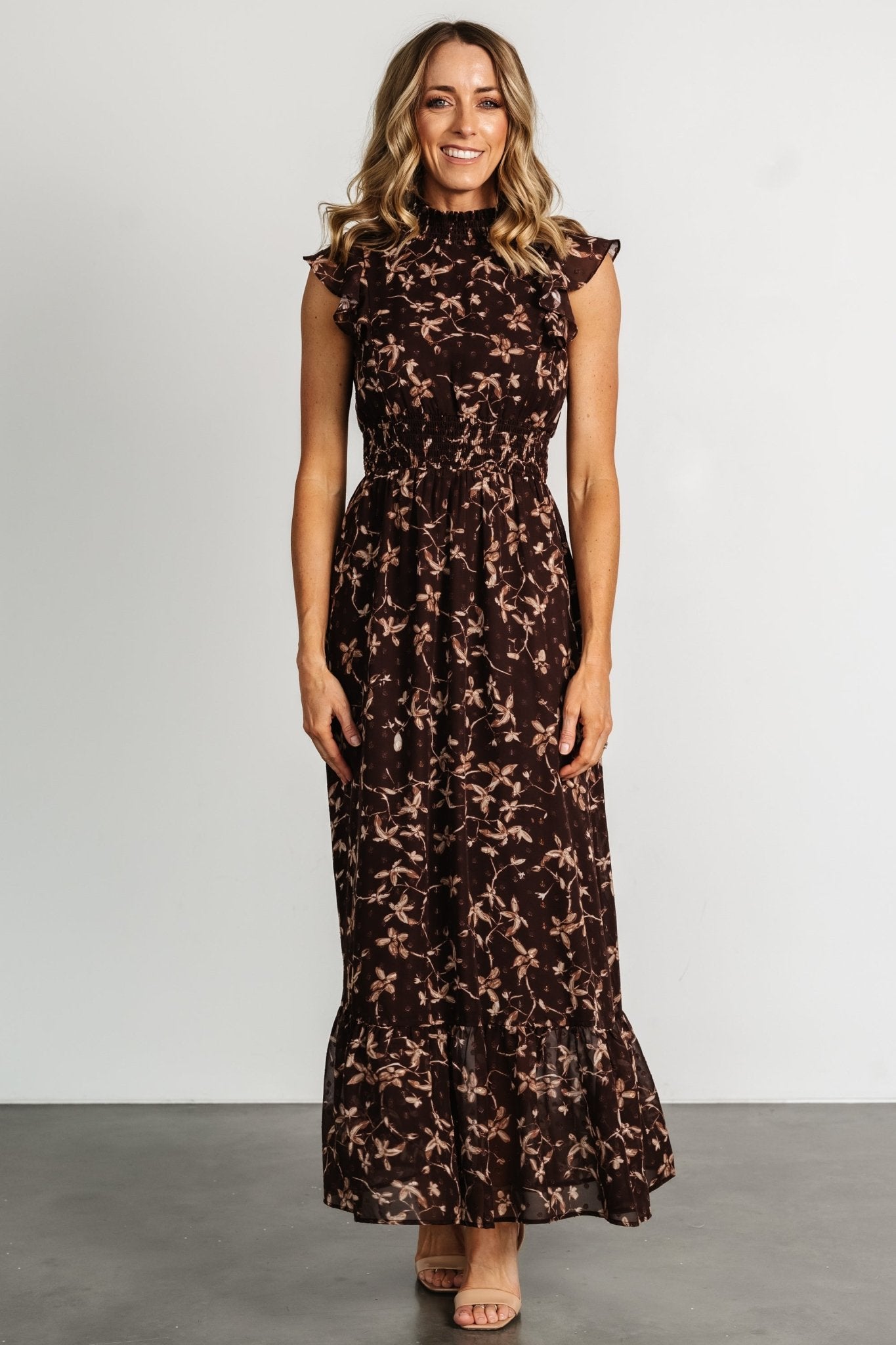 Kearny Ruffle Maxi Dress | Brown + Natural