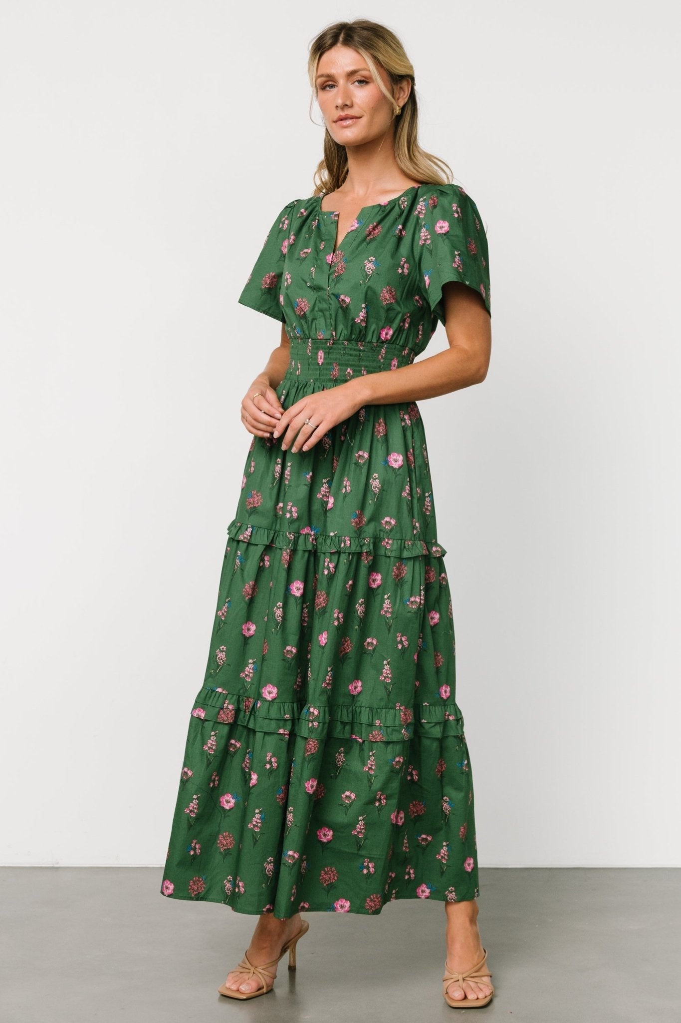 Kiana Poplin Maxi Dress | Green + Pink
