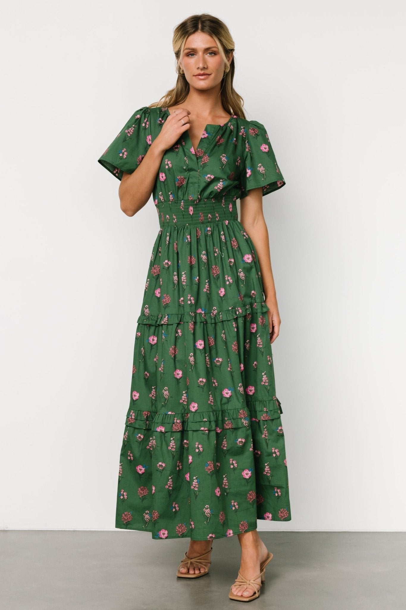 Kiana Poplin Maxi Dress | Green + Pink