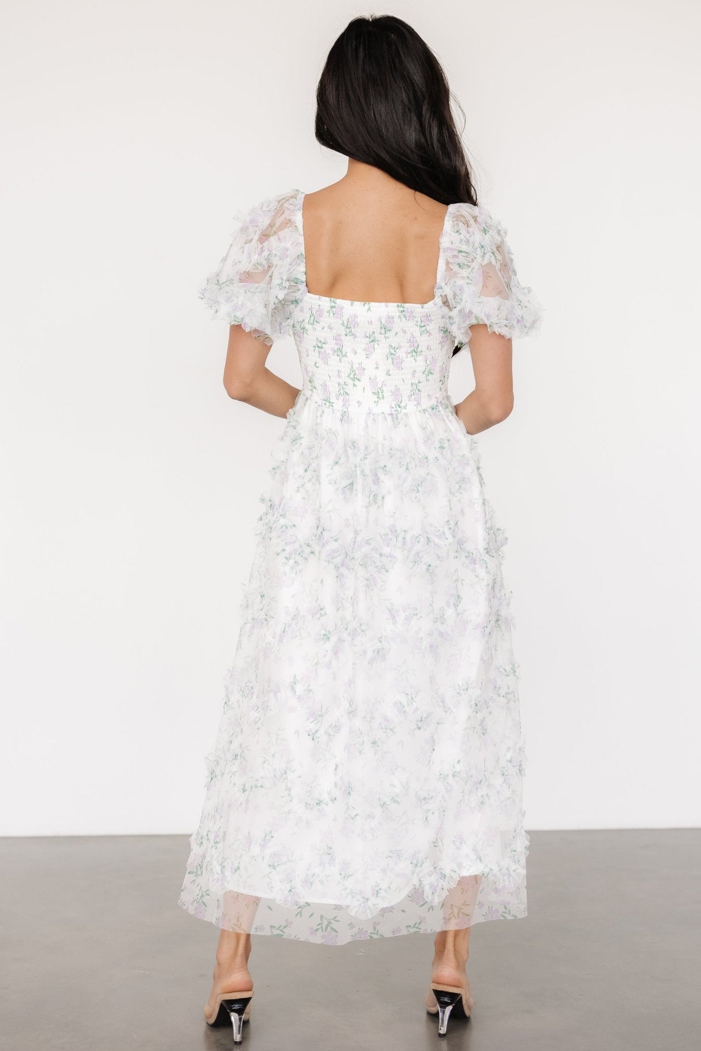 Kiera Ruffle Dress | Off White + Lavender