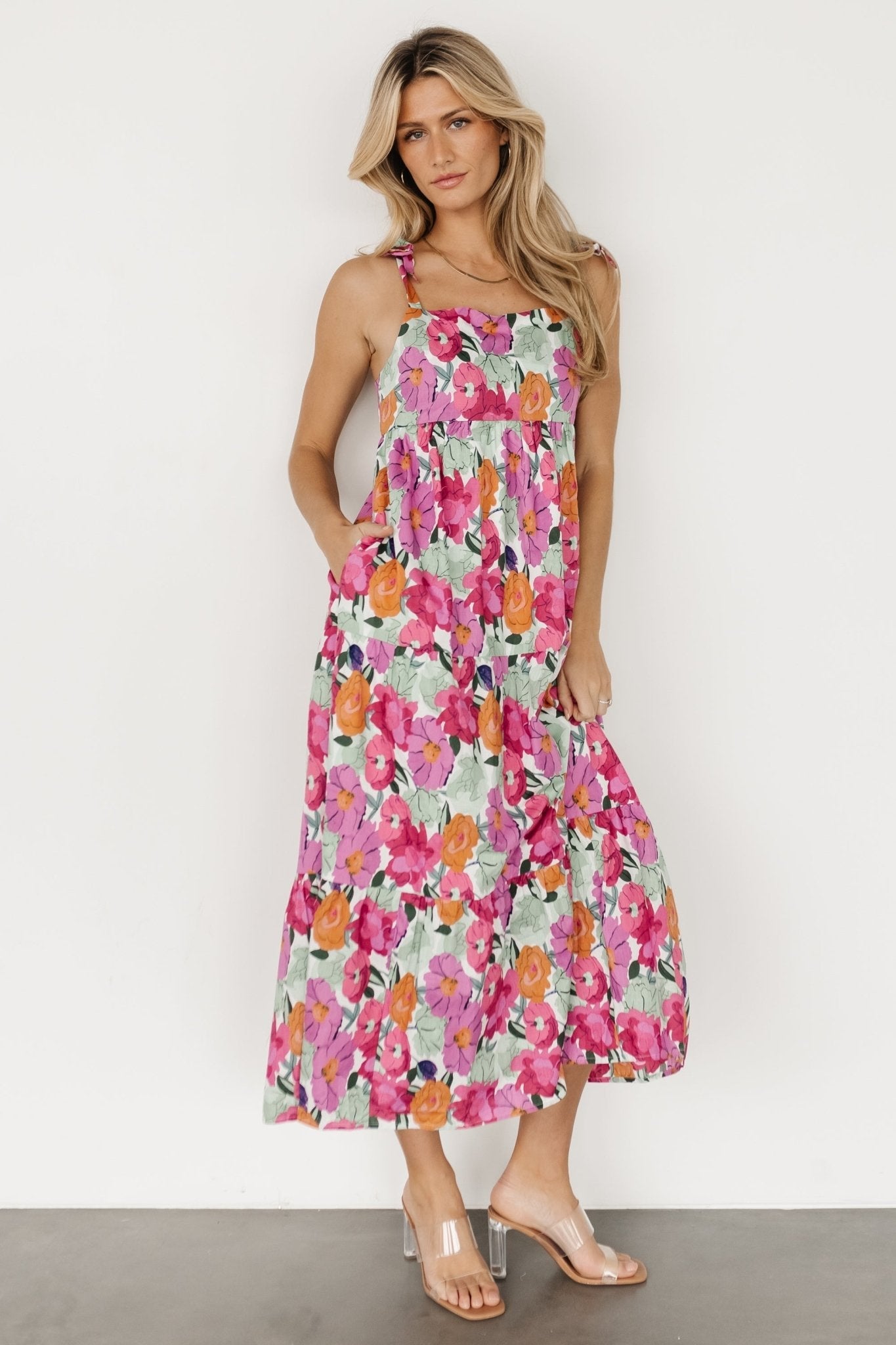 Lakewood Tie Dress | Pink Multi